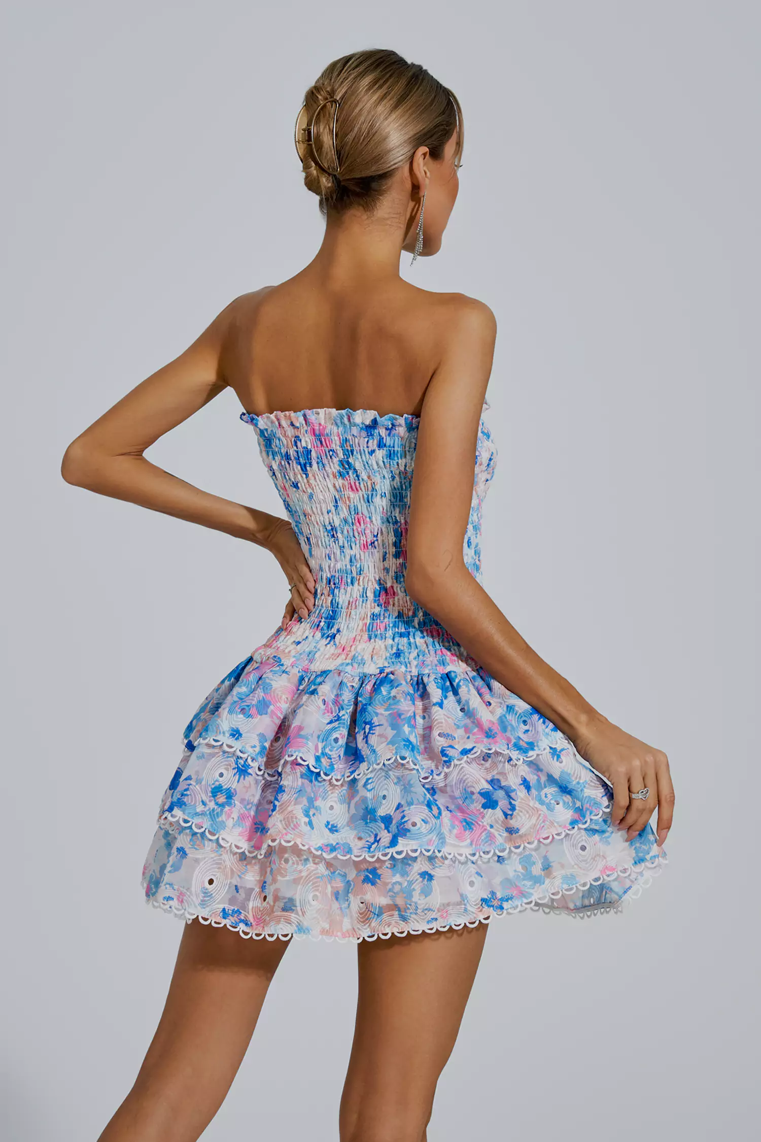 Mercy Blue Floral Ruched Mini Dress-CATCHALL
