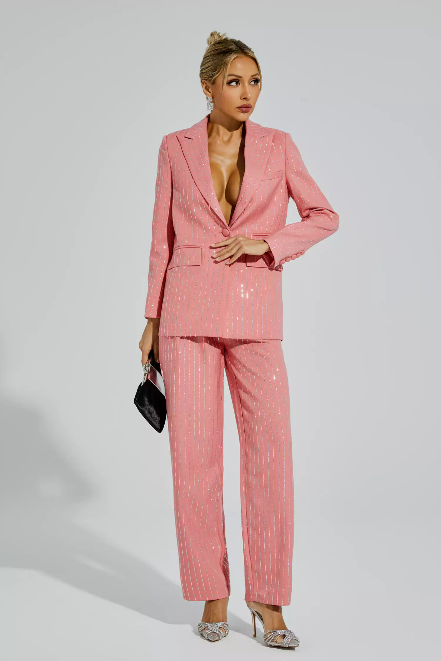 Merlin Pink Vertical Striped Blazer Set-CATCHALL