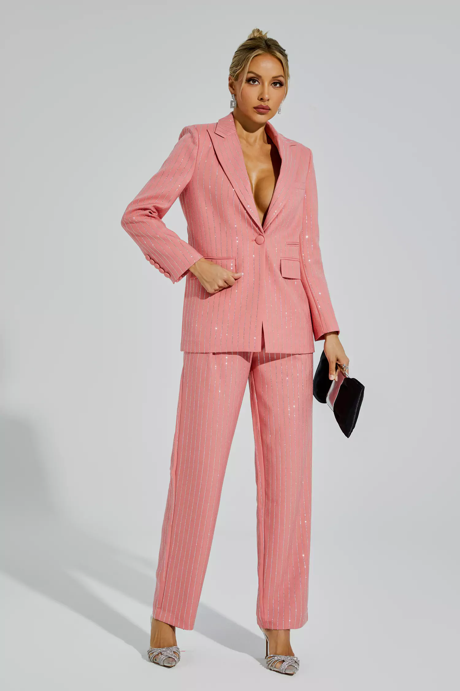 Merlin Pink Vertical Striped Blazer Set-CATCHALL