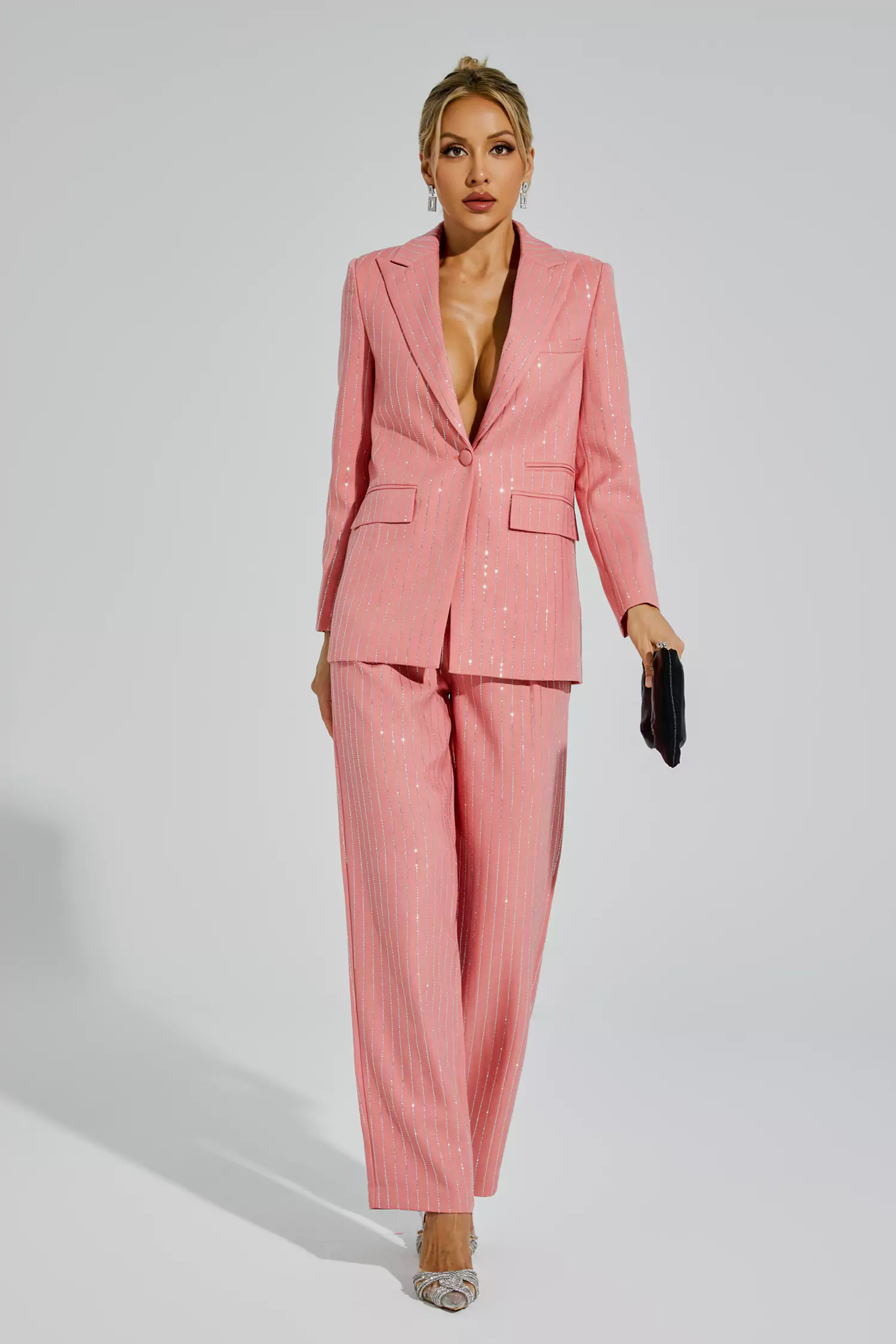 Merlin Pink Vertical Striped Blazer Set-CATCHALL