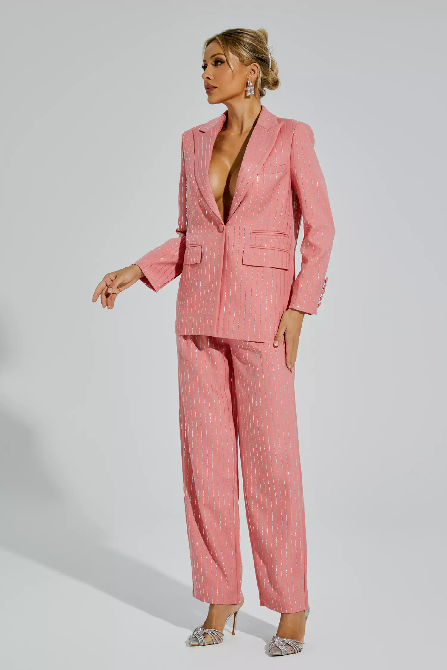 Merlin Pink Vertical Striped Blazer Set-CATCHALL