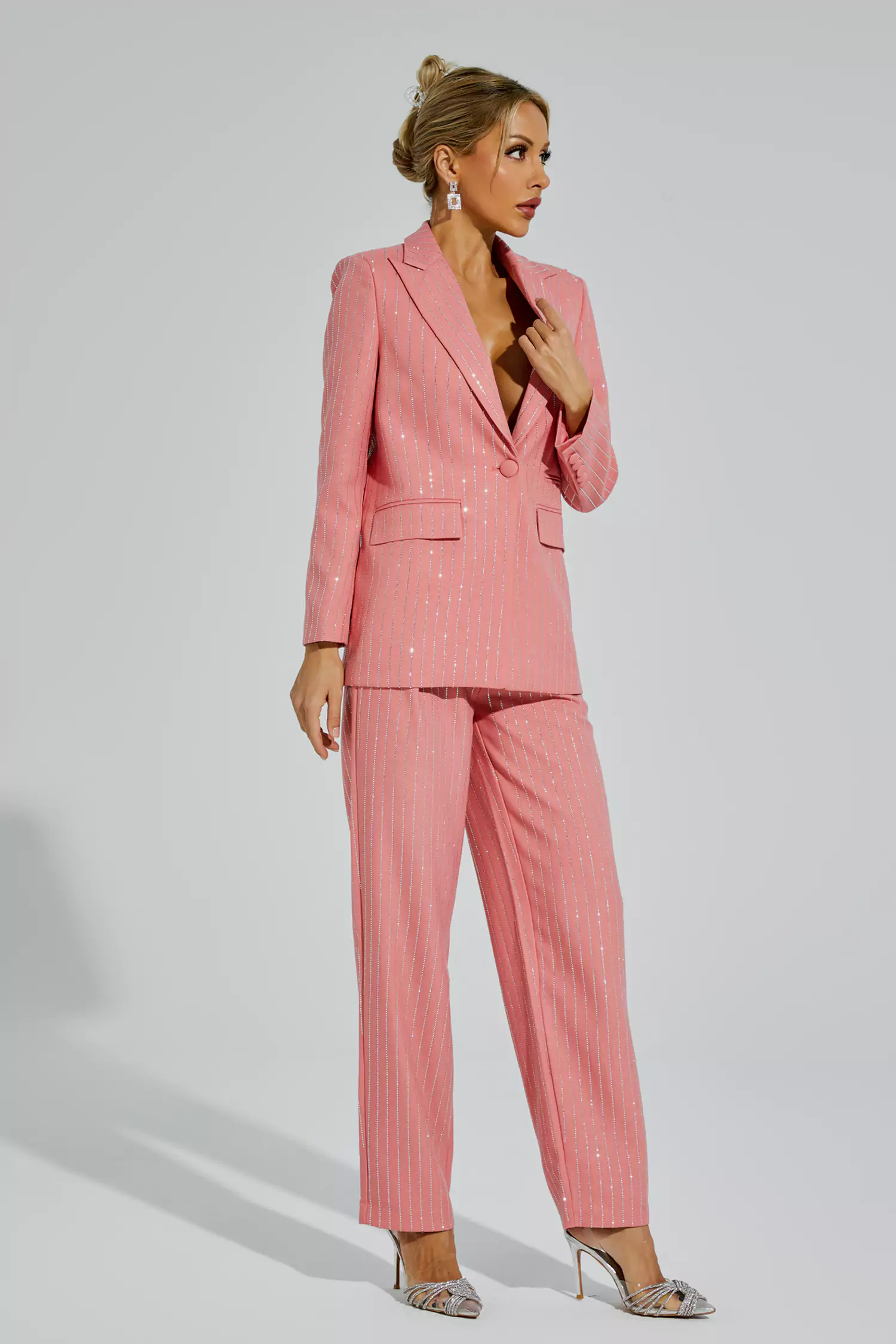 Merlin Pink Vertical Striped Blazer Set-CATCHALL