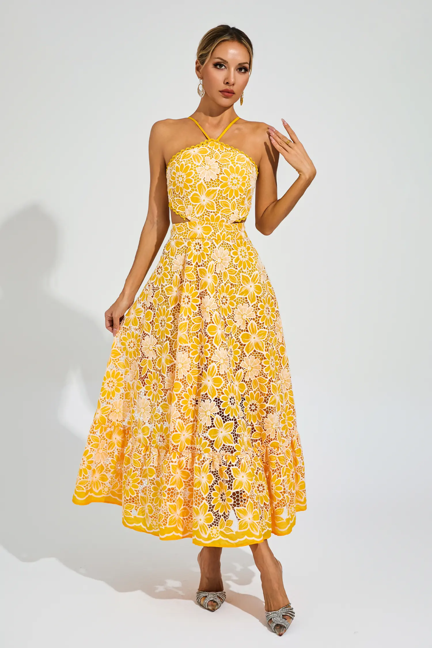 Michaelia Yellow Cut Out Halter Dress
