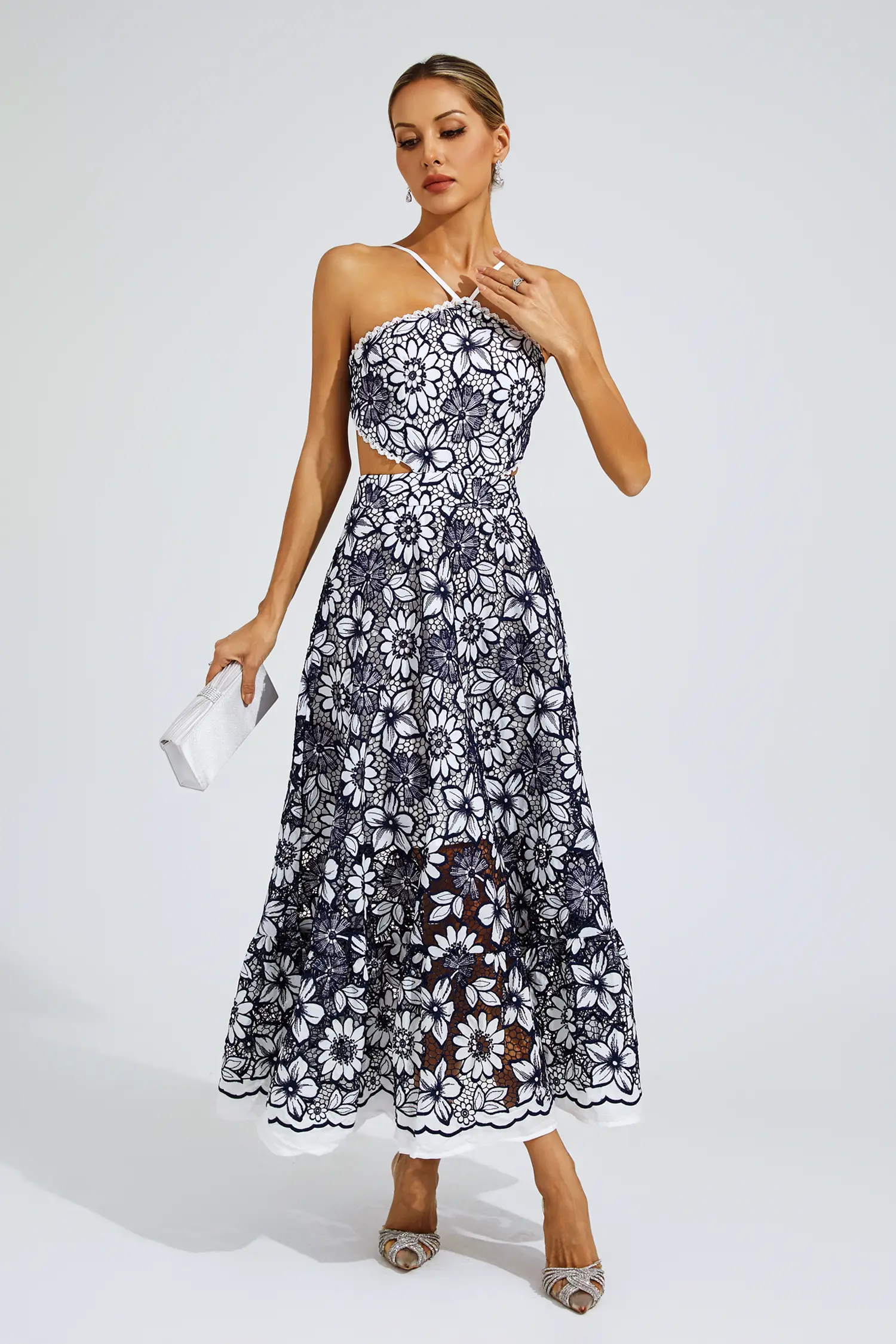 Michaelia Blue Cut Out Halter Dress-CATCHALL