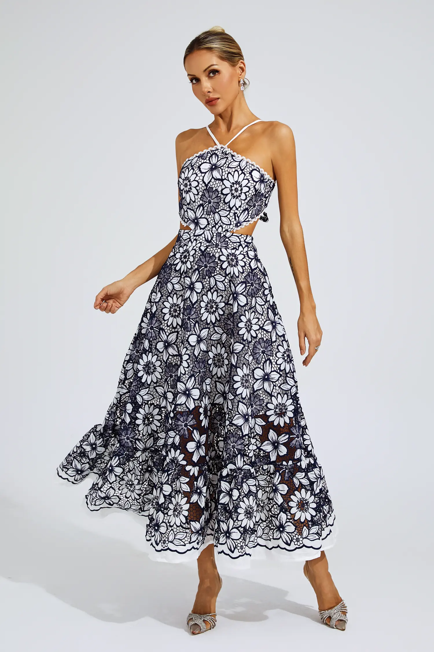 Michaelia Blue Cut Out Halter Dress-CATCHALL