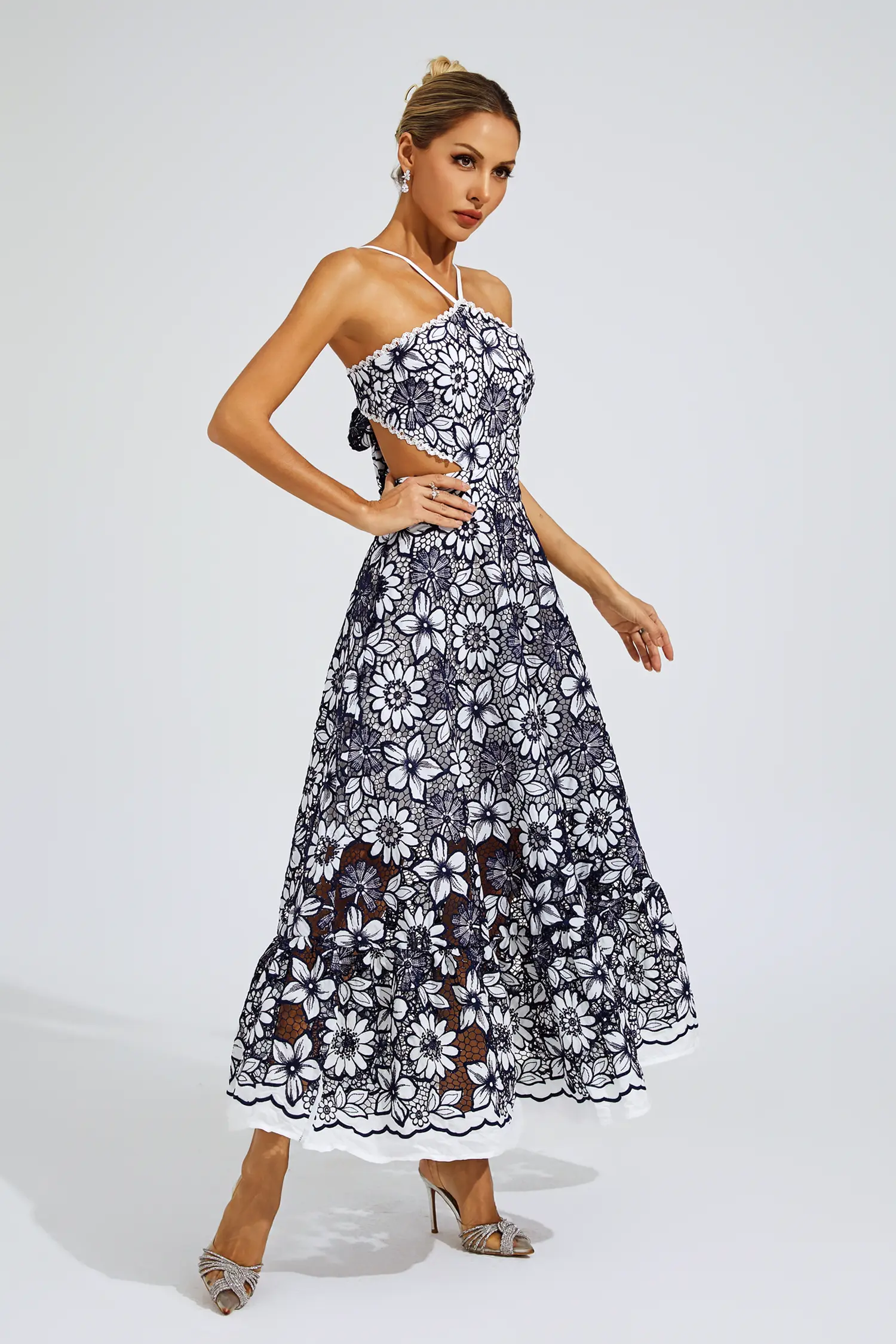 Michaelia Blue Cut Out Halter Dress-CATCHALL