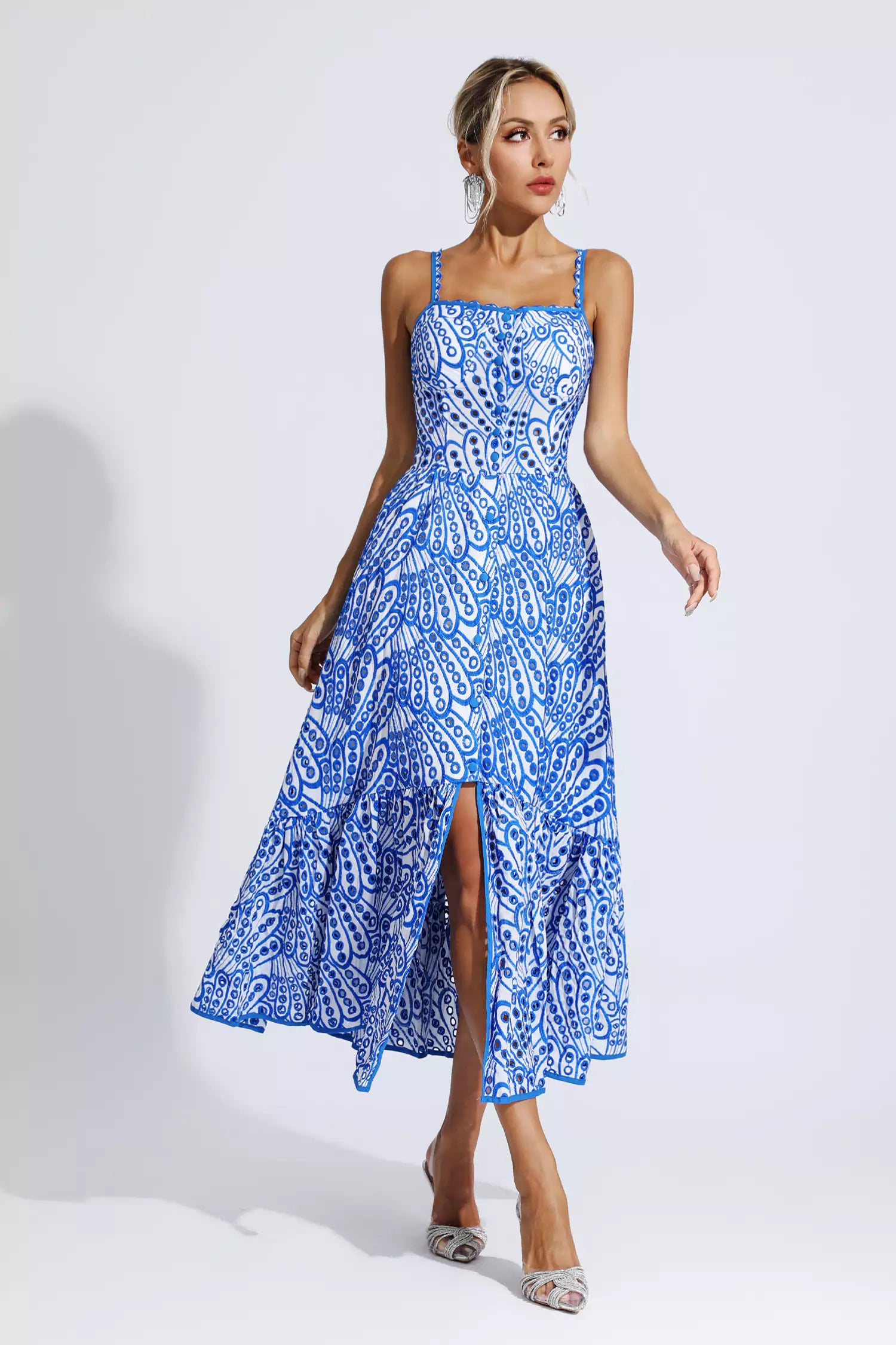 Michelle Blue Printed Maxi Dress-CATCHALL