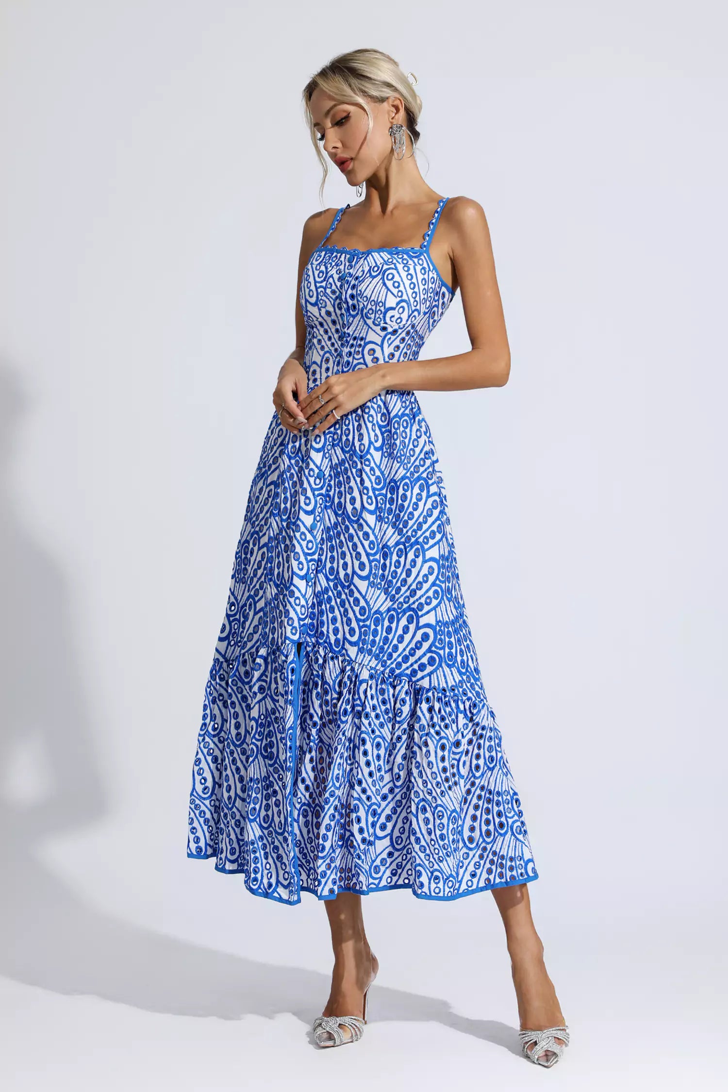 Michelle Blue Printed Maxi Dress-CATCHALL