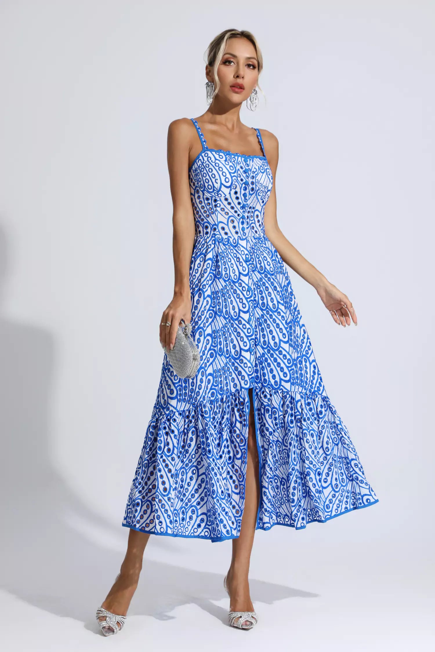 Michelle Blue Printed Maxi Dress-CATCHALL