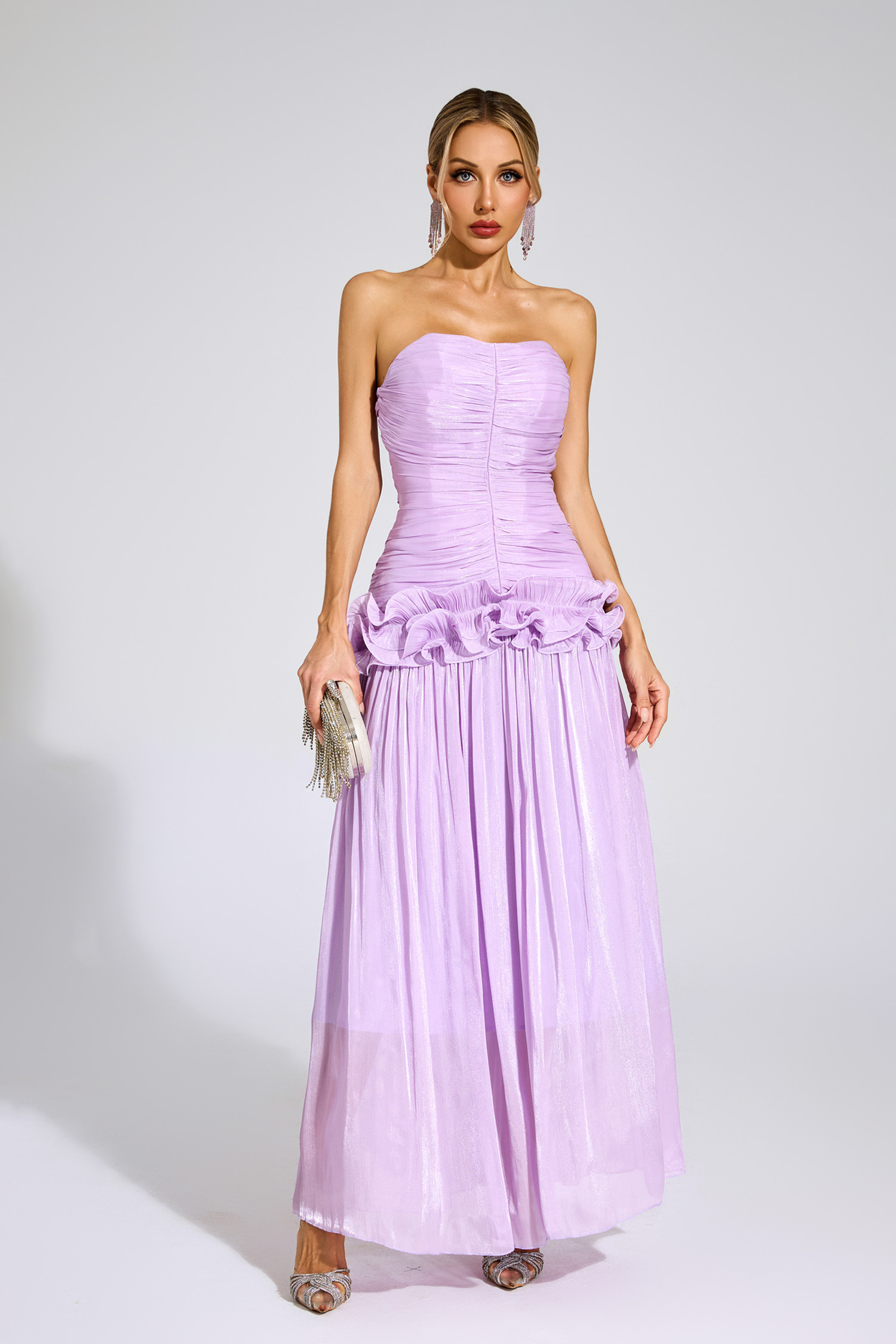 Michelson Purple Off Shoulder Ruffled Dress