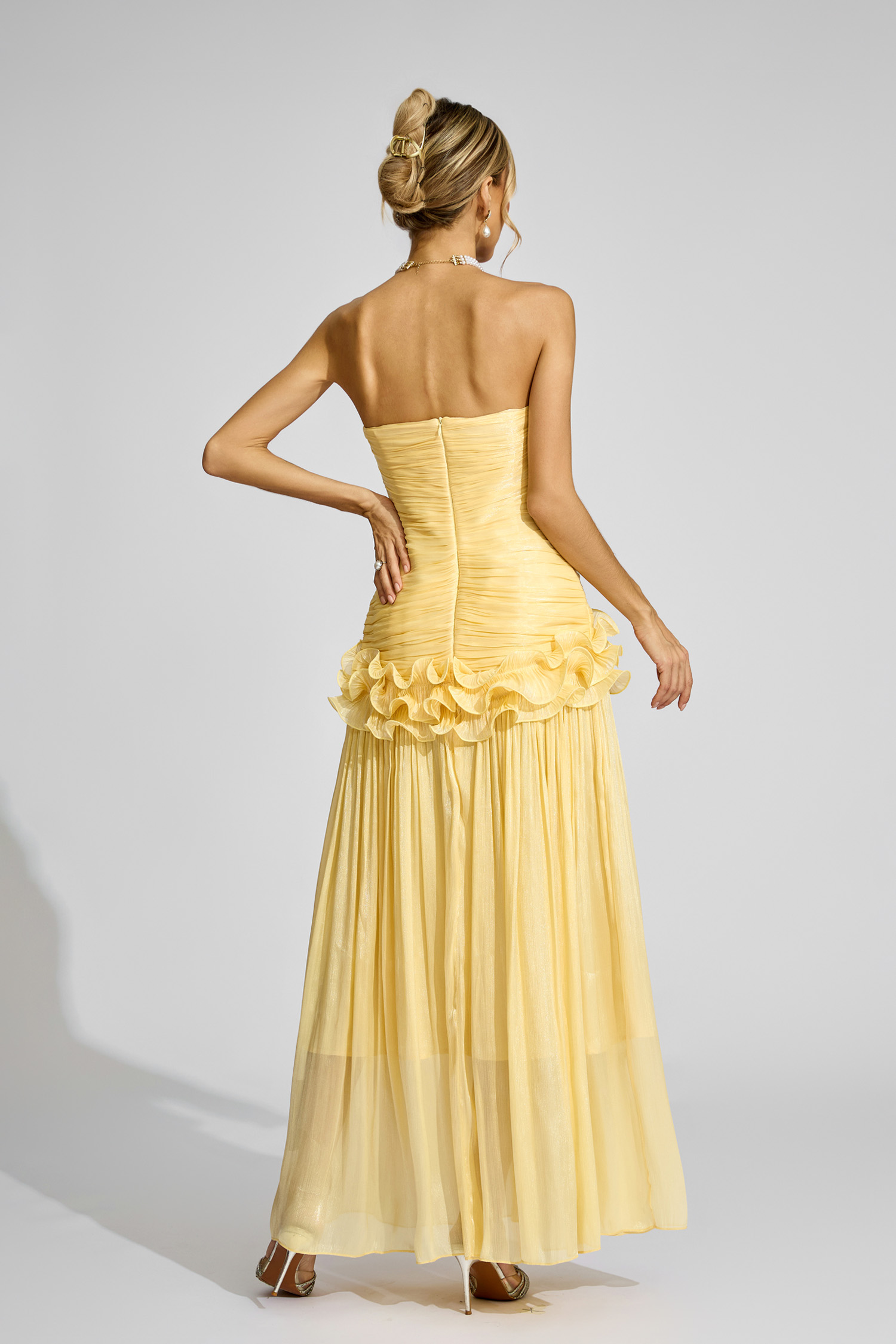 Michelson Yellow Off Shoulder Ruffled Dress