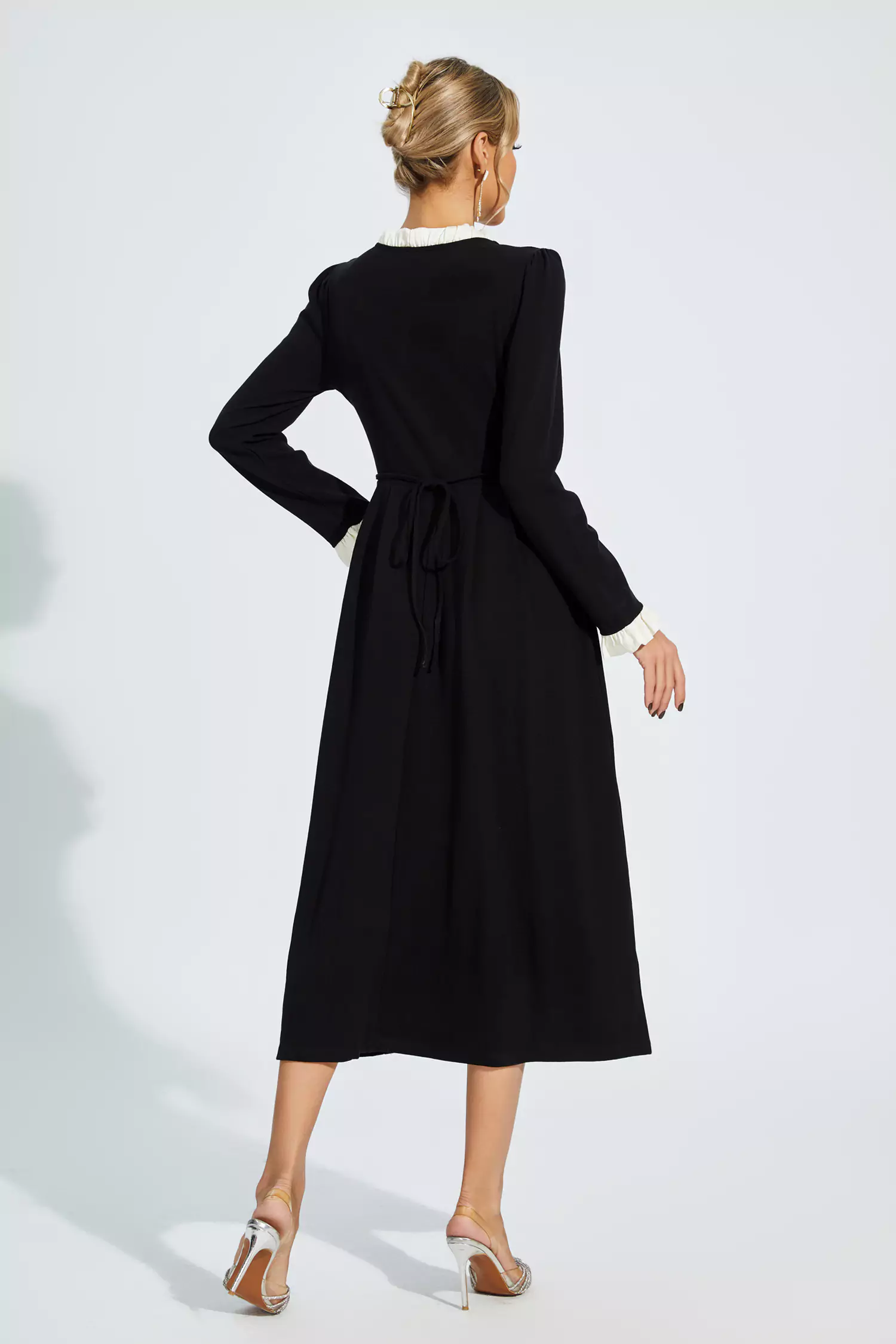 Mikaela Black Bow-knot Long Sleeve Dress-CATCHALL