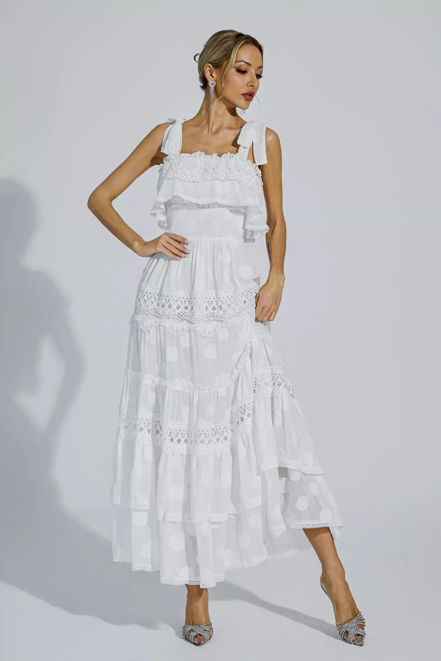Milena White Cut Out Ruched Dress-CATCHALL