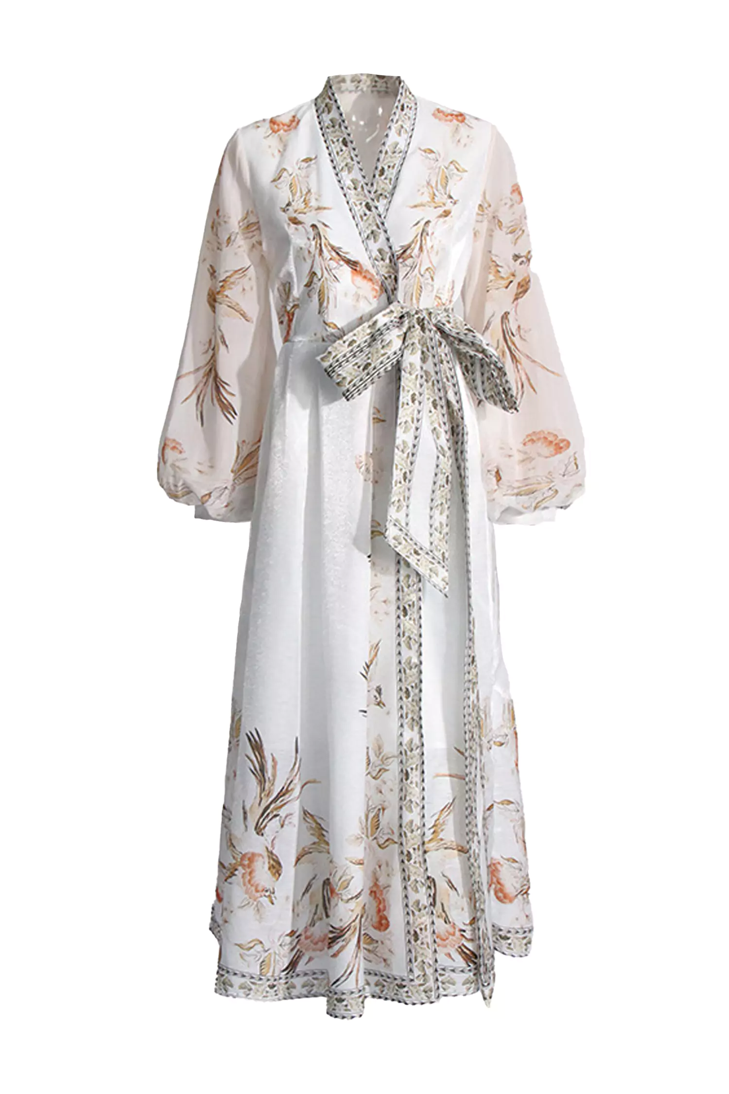 Miley White Floral Belted Long Sleeve Dress-CATCHALL