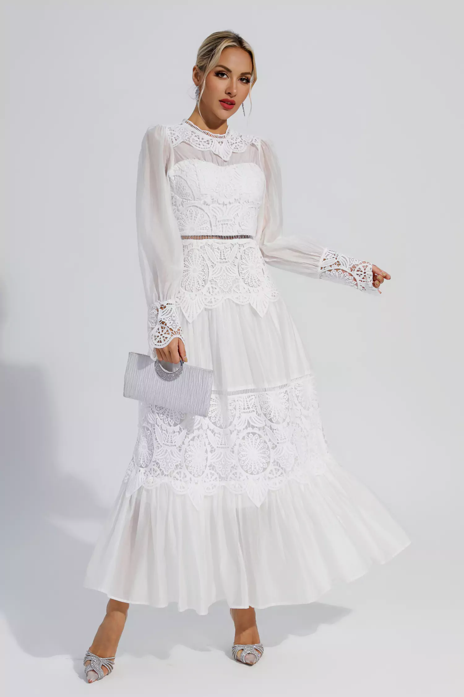 Mina White Lace Cutout Maxi Dress-CATCHALL