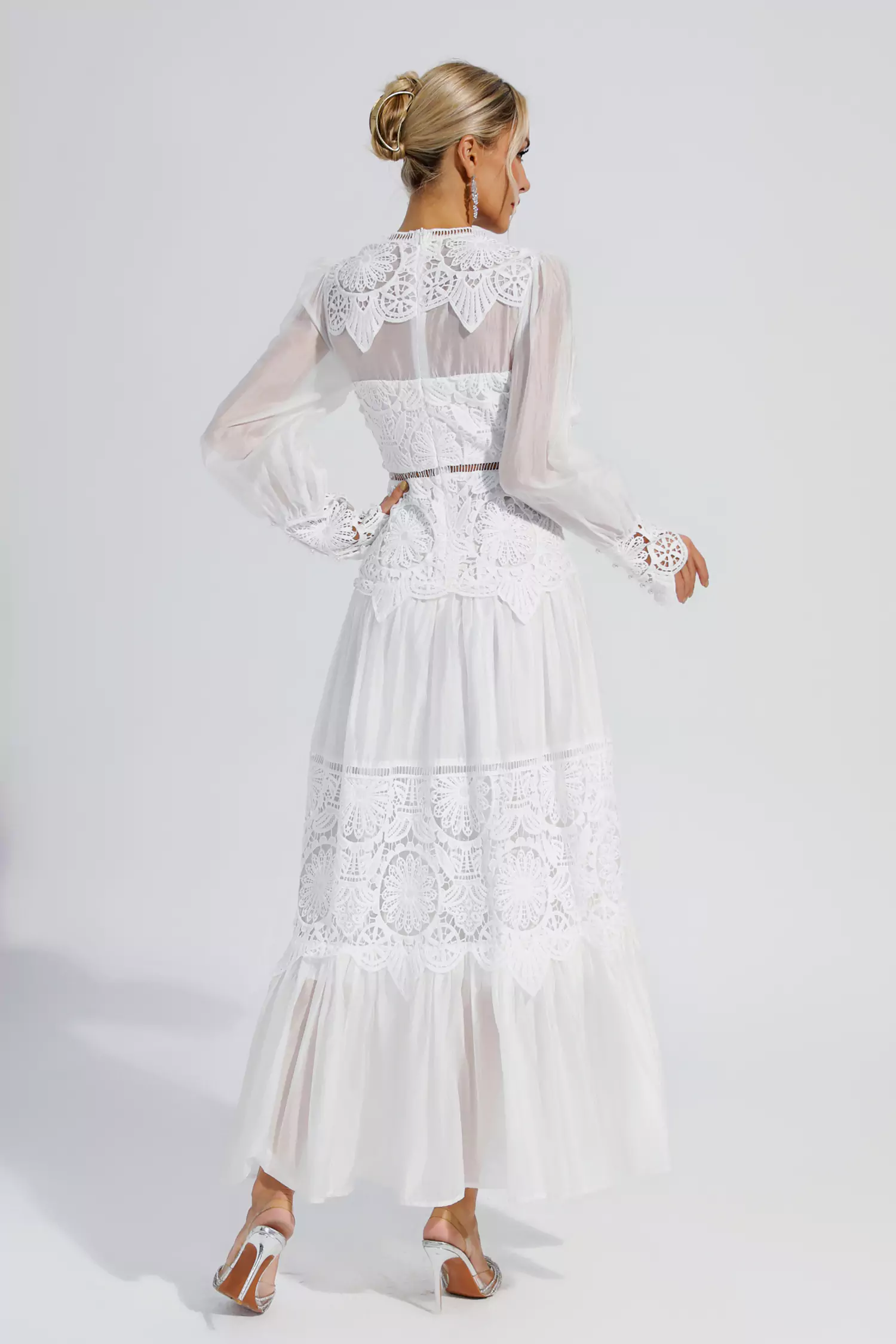 Mina White Lace Cutout Maxi Dress-CATCHALL
