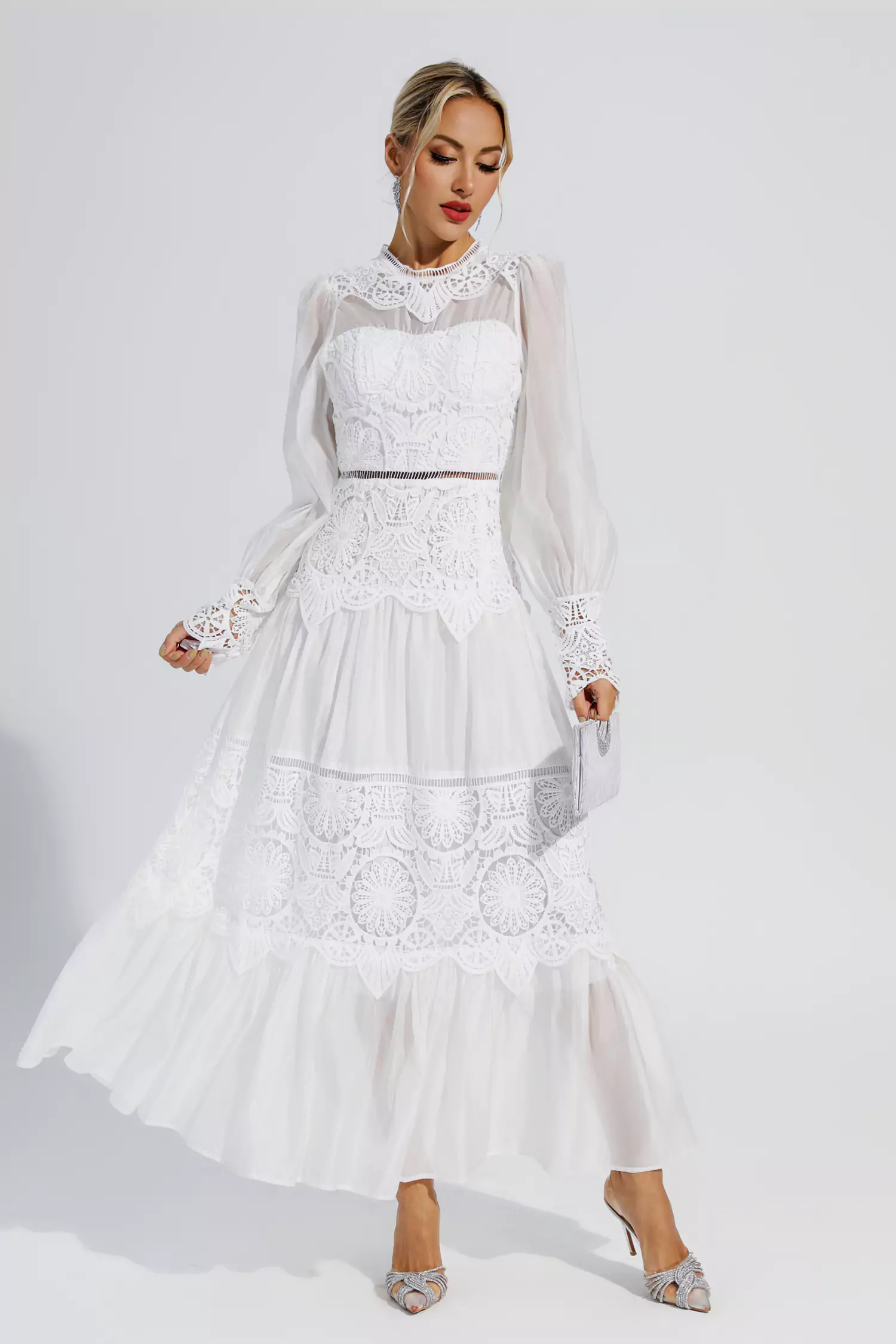Mina White Lace Cutout Maxi Dress