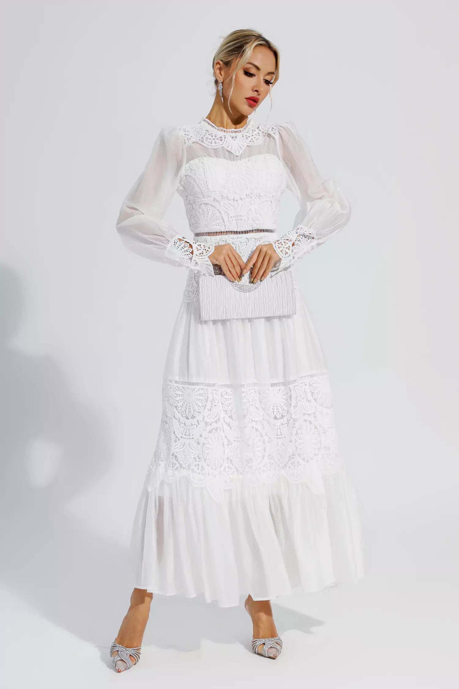 Mina White Lace Cutout Maxi Dress-CATCHALL