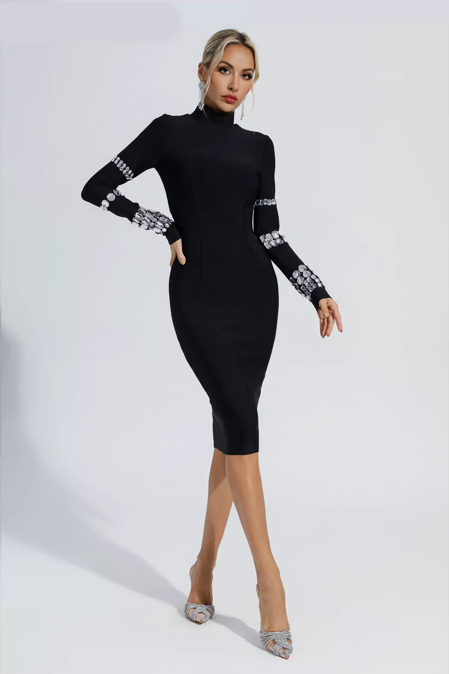 Miranda Black Diamond Bandage Dress-CATCHALL