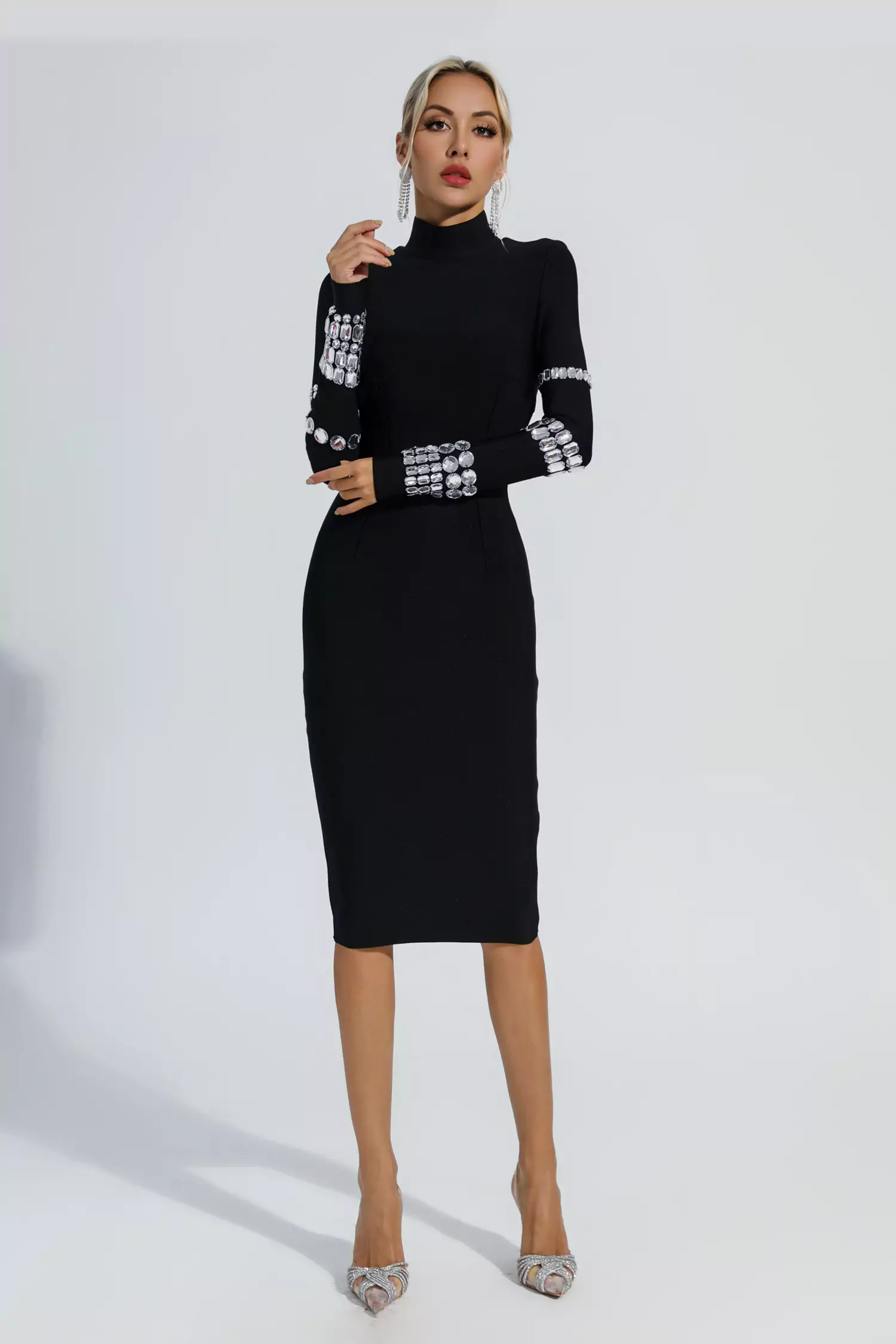 Miranda Black Diamond Bandage Dress-CATCHALL