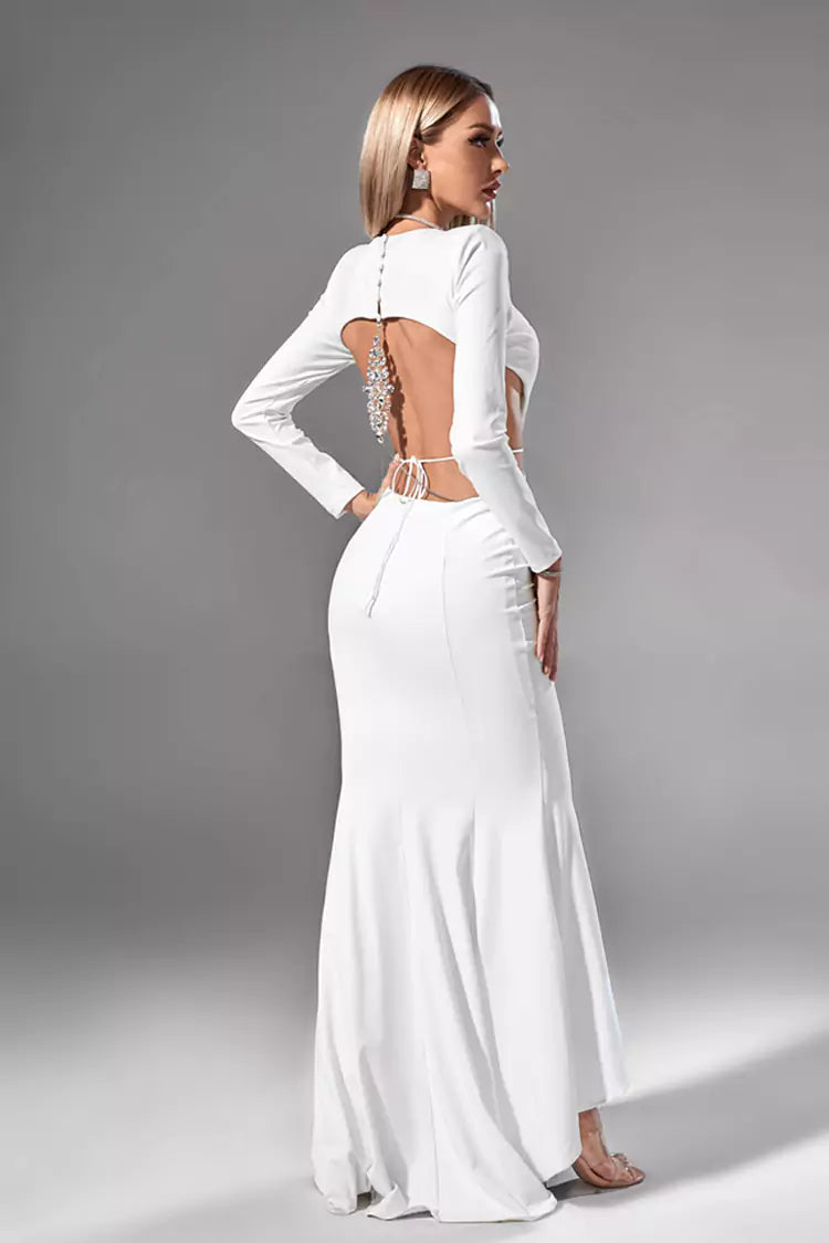 Miriam White Backless Diamante Dress-CATCHALL