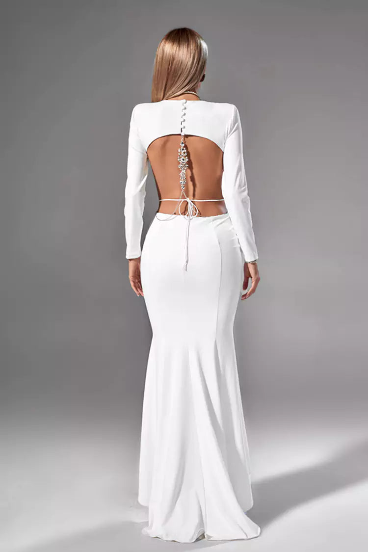 Miriam White Backless Diamante Dress-CATCHALL