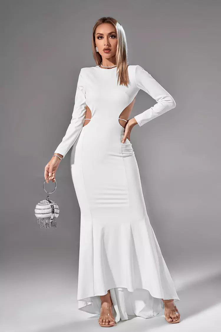 Miriam White Backless Diamante Dress-CATCHALL