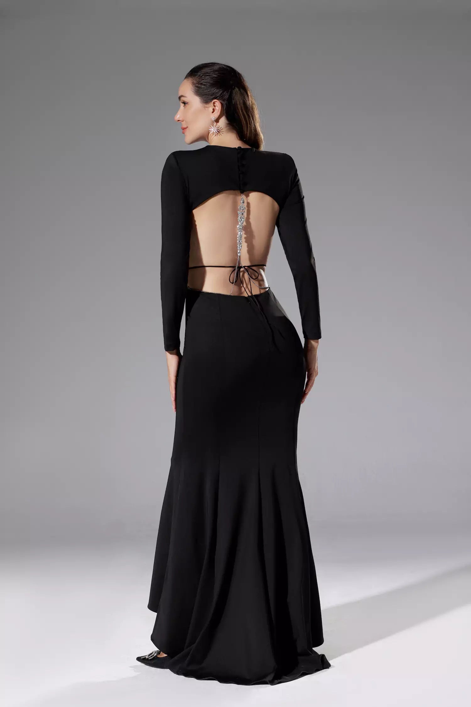 Miriam Black Backless Diamante Dress-CATCHALL