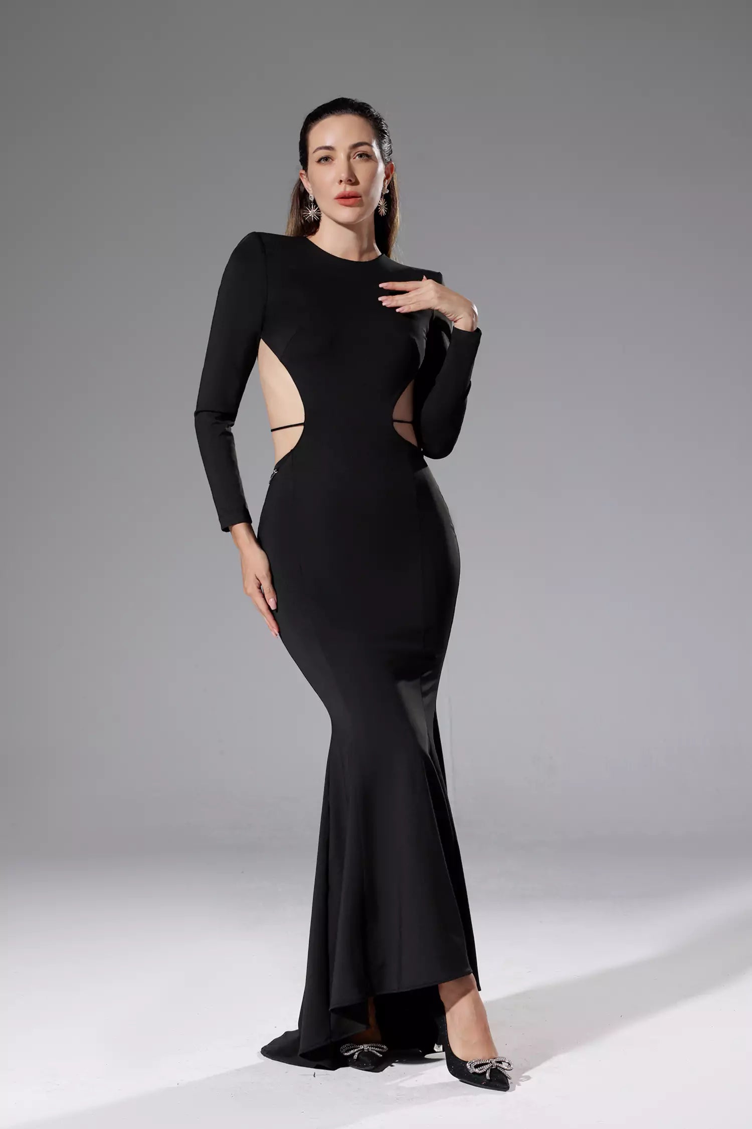 Miriam Black Backless Diamante Dress-CATCHALL