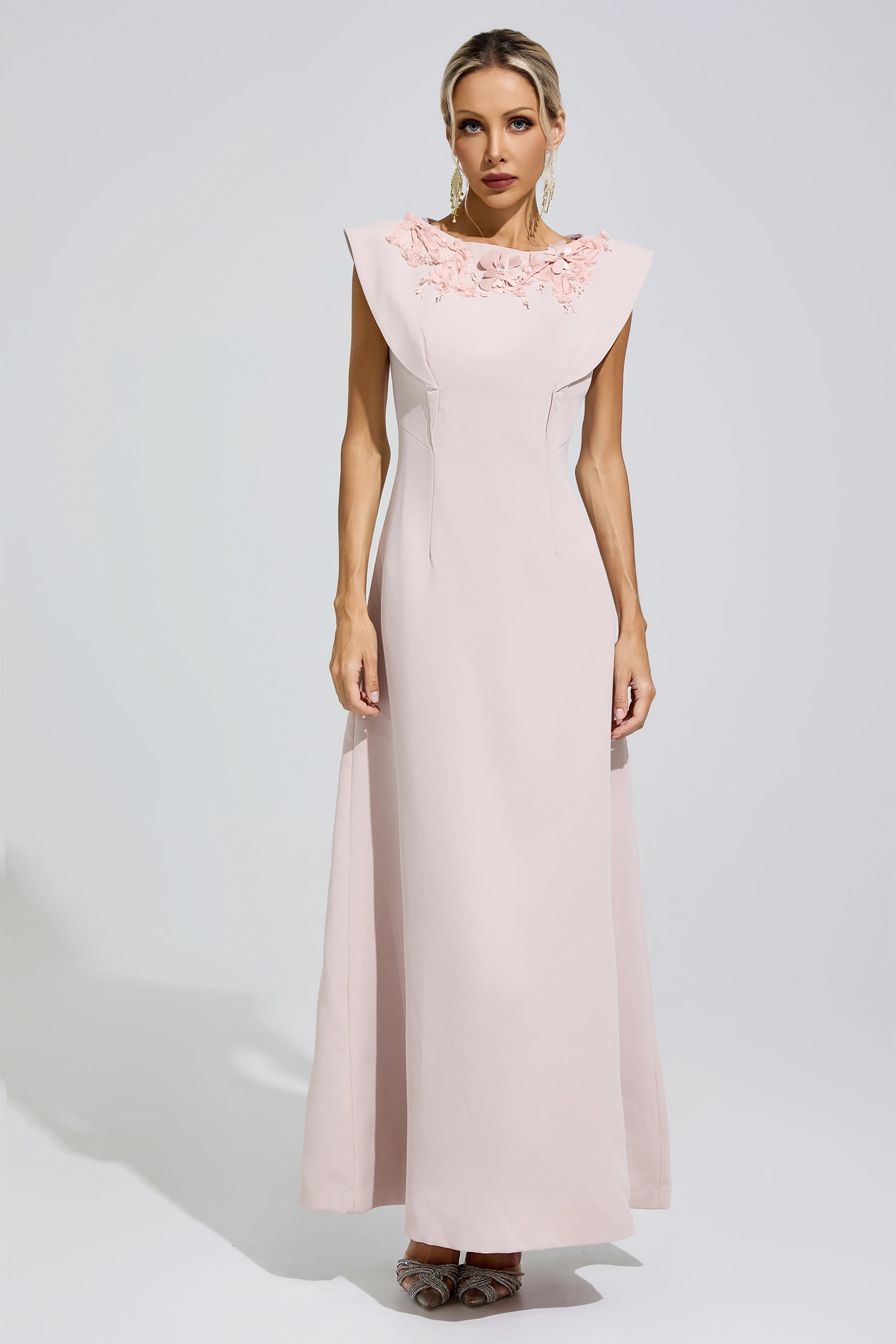 Mistral Pink Sleeveless Beaded Maxi Dress