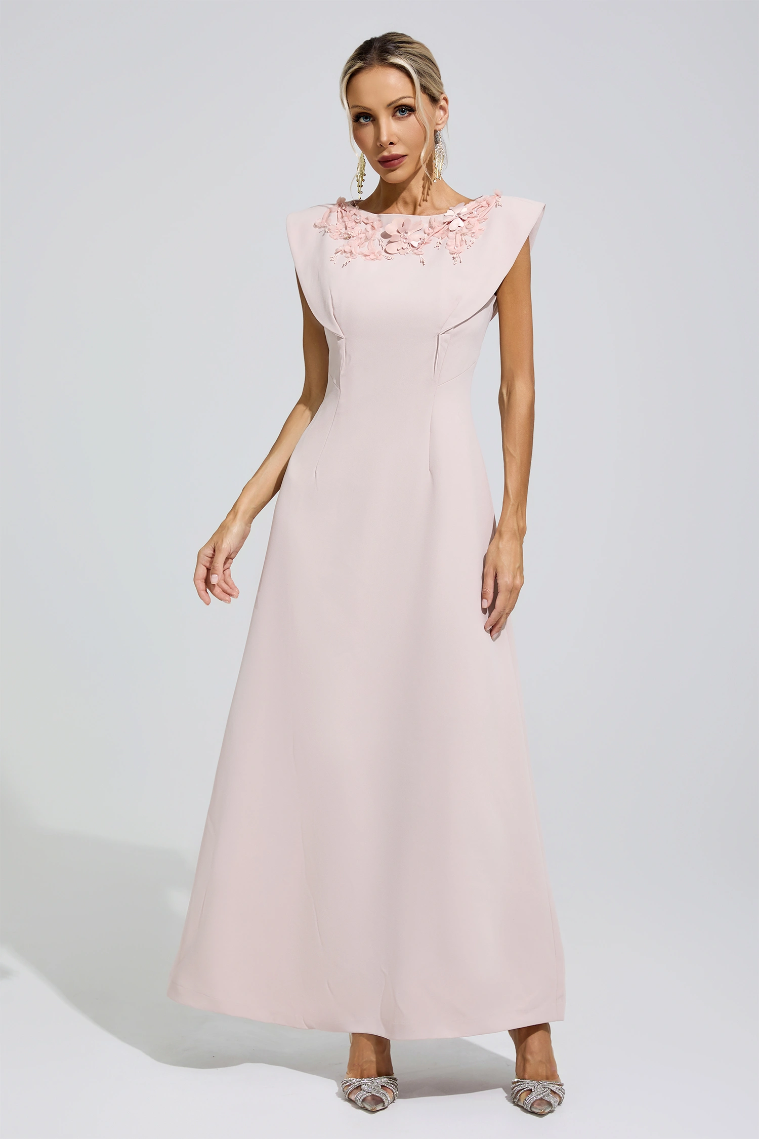Mistral Pink Sleeveless Beaded Maxi Dress