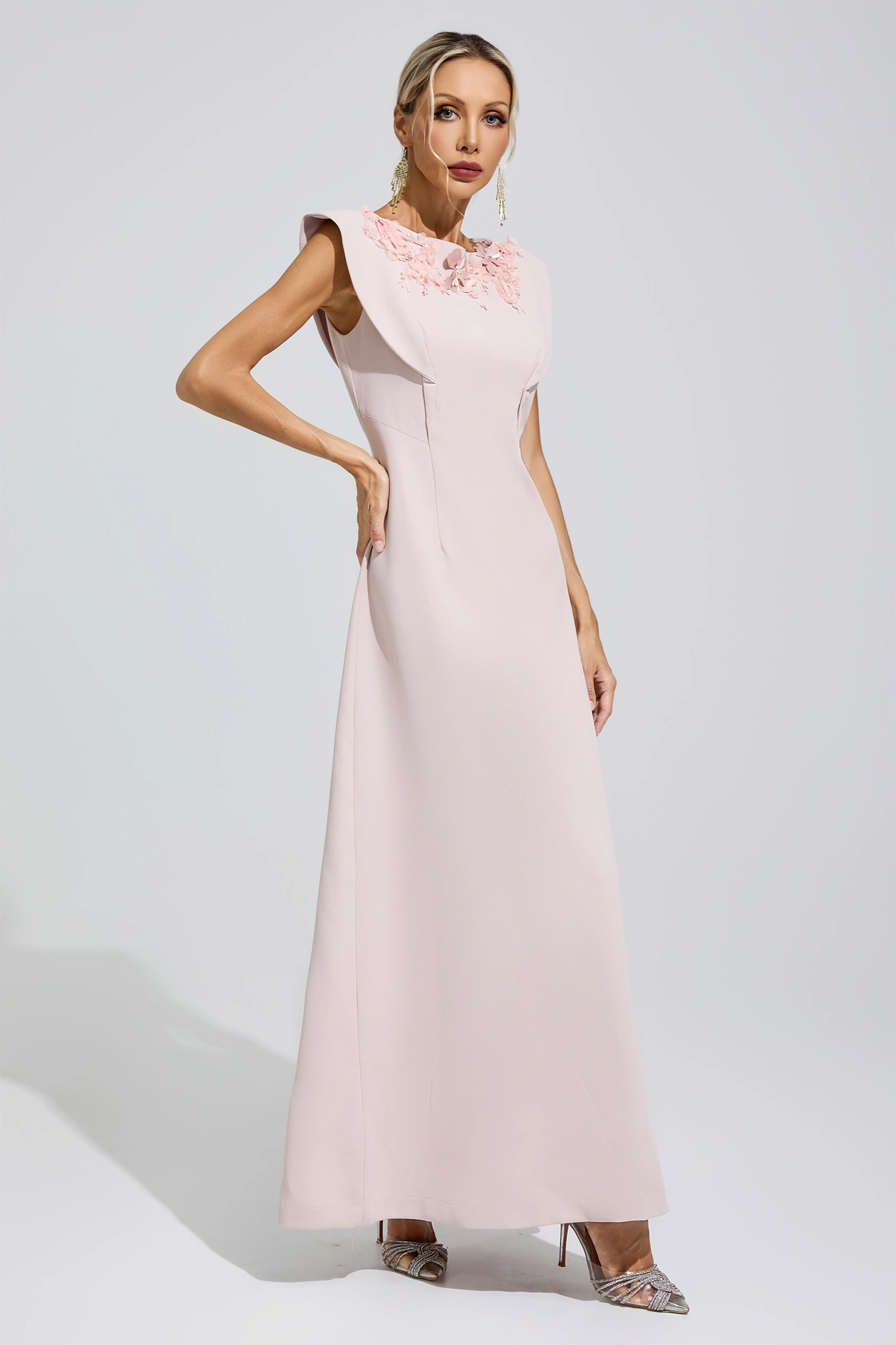 Mistral Pink Sleeveless Beaded Maxi Dress