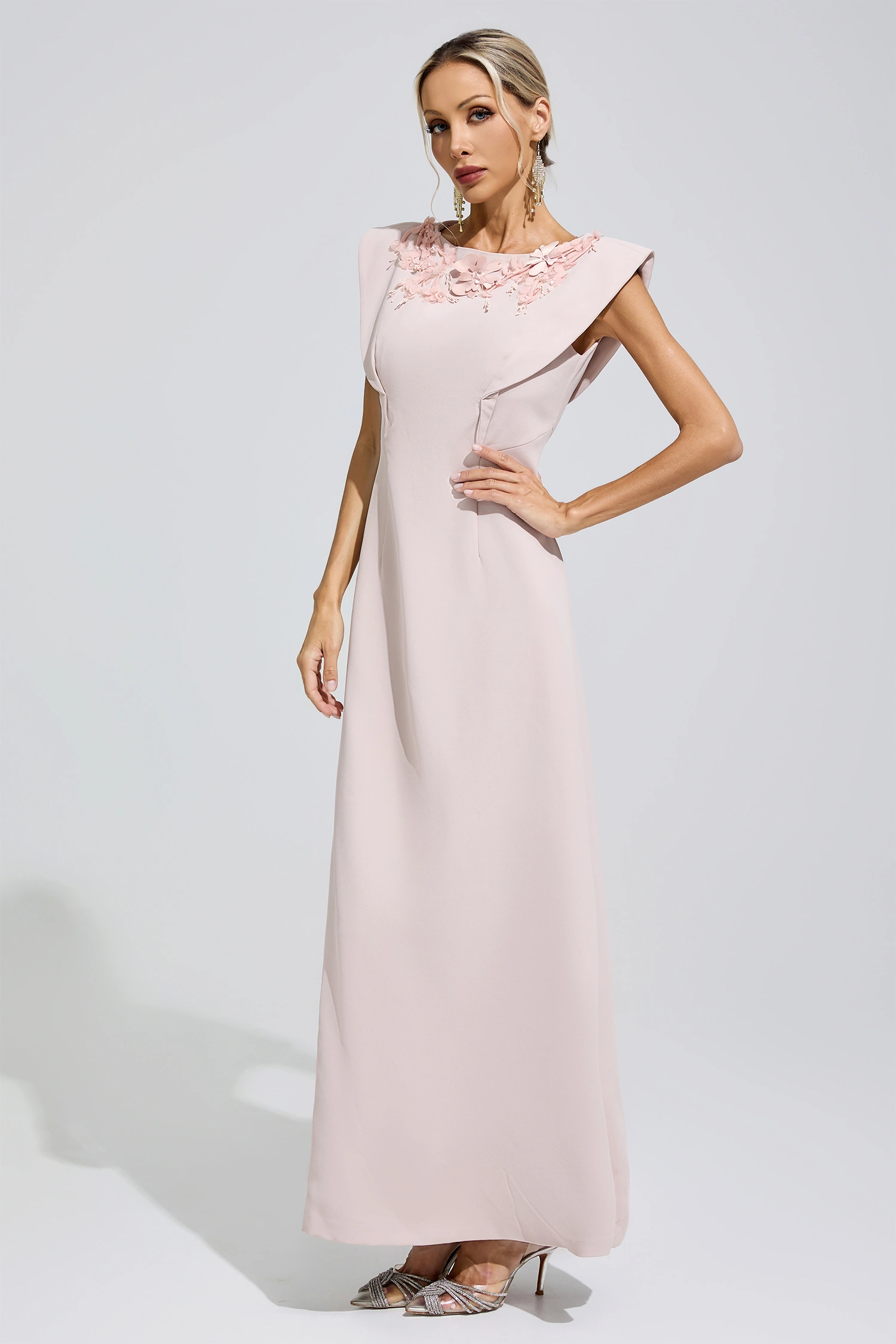 Mistral Pink Sleeveless Beaded Maxi Dress