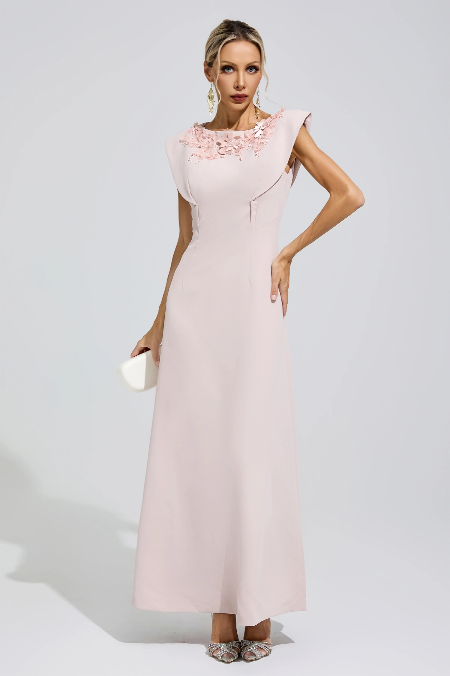 Mistral Pink Sleeveless Beaded Maxi Dress