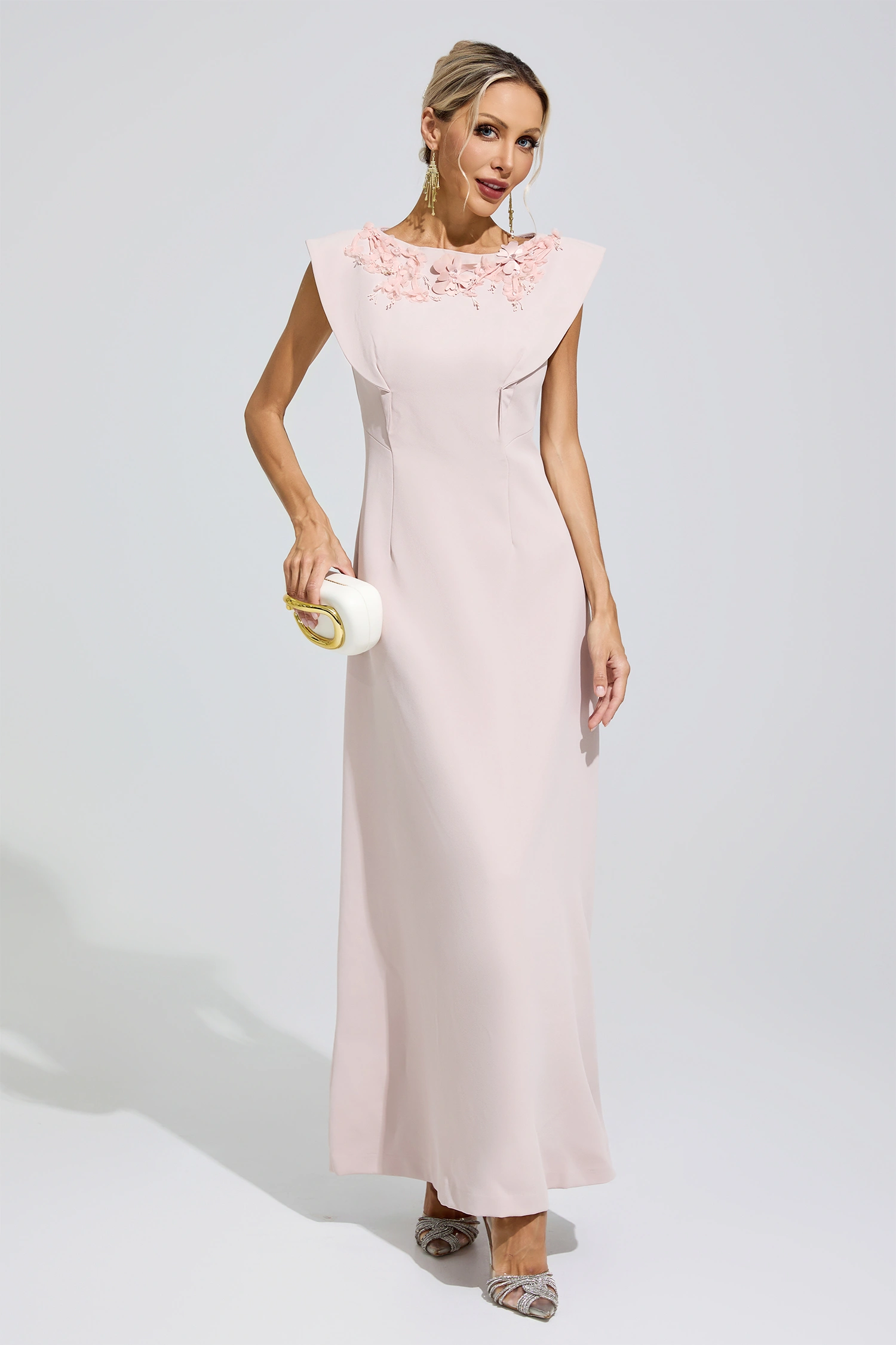 Mistral Pink Sleeveless Beaded Maxi Dress