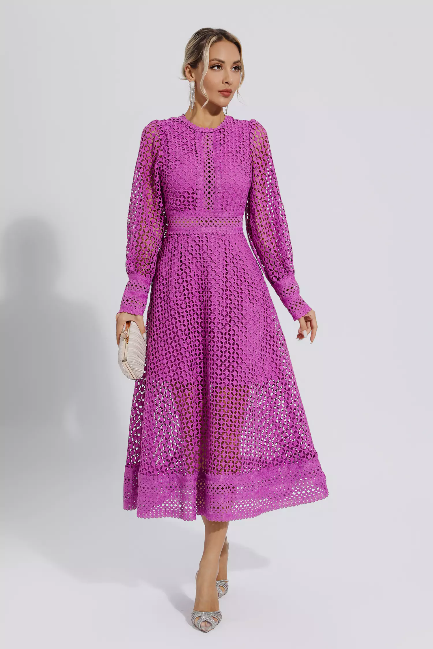 Monroe Purple Hollow Long Sleeve Maxi Dress-CATCHALL
