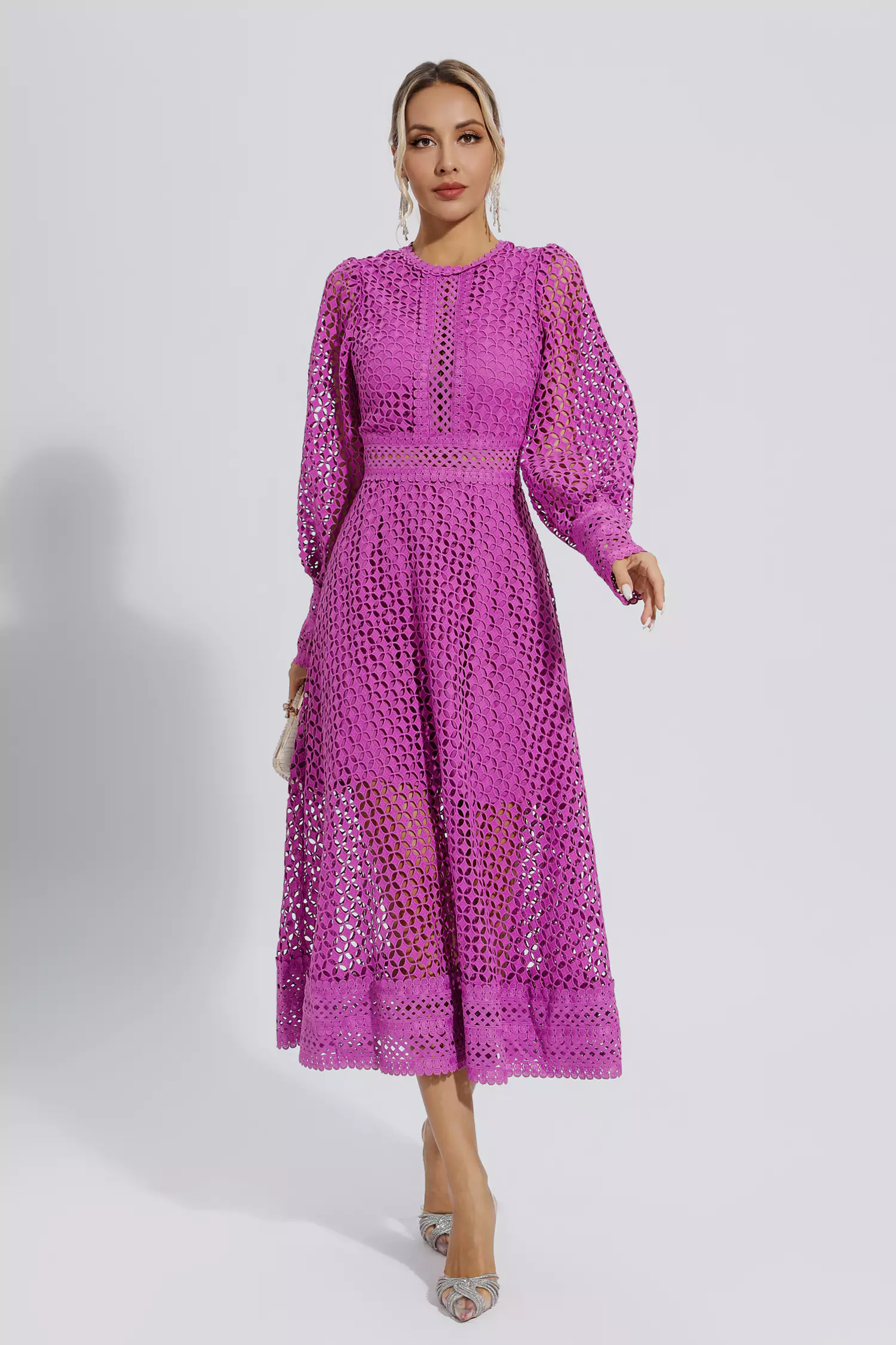 Monroe Purple Hollow Long Sleeve Maxi Dress-CATCHALL