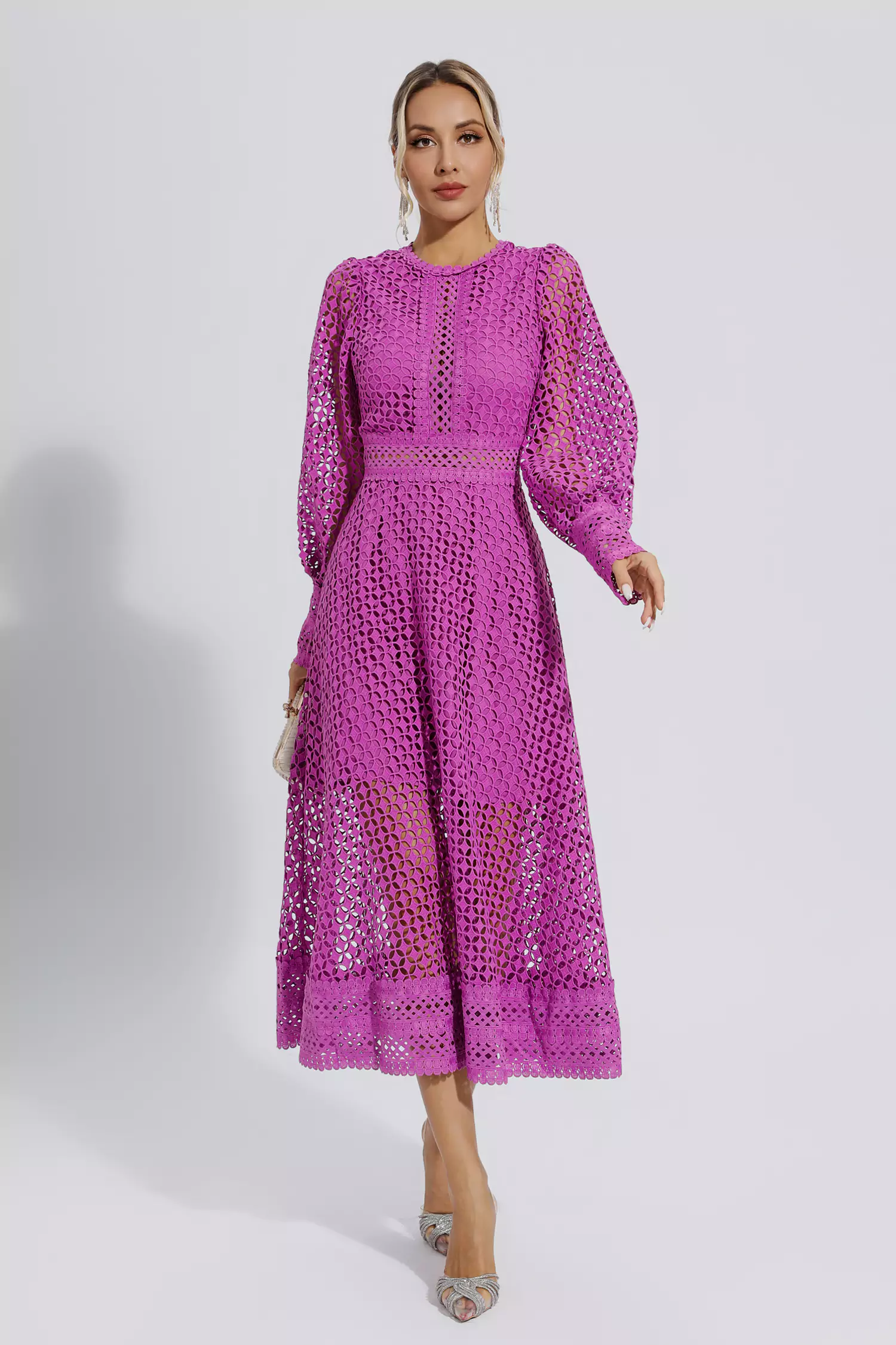 Monroe Purple Hollow Long Sleeve Maxi Dress