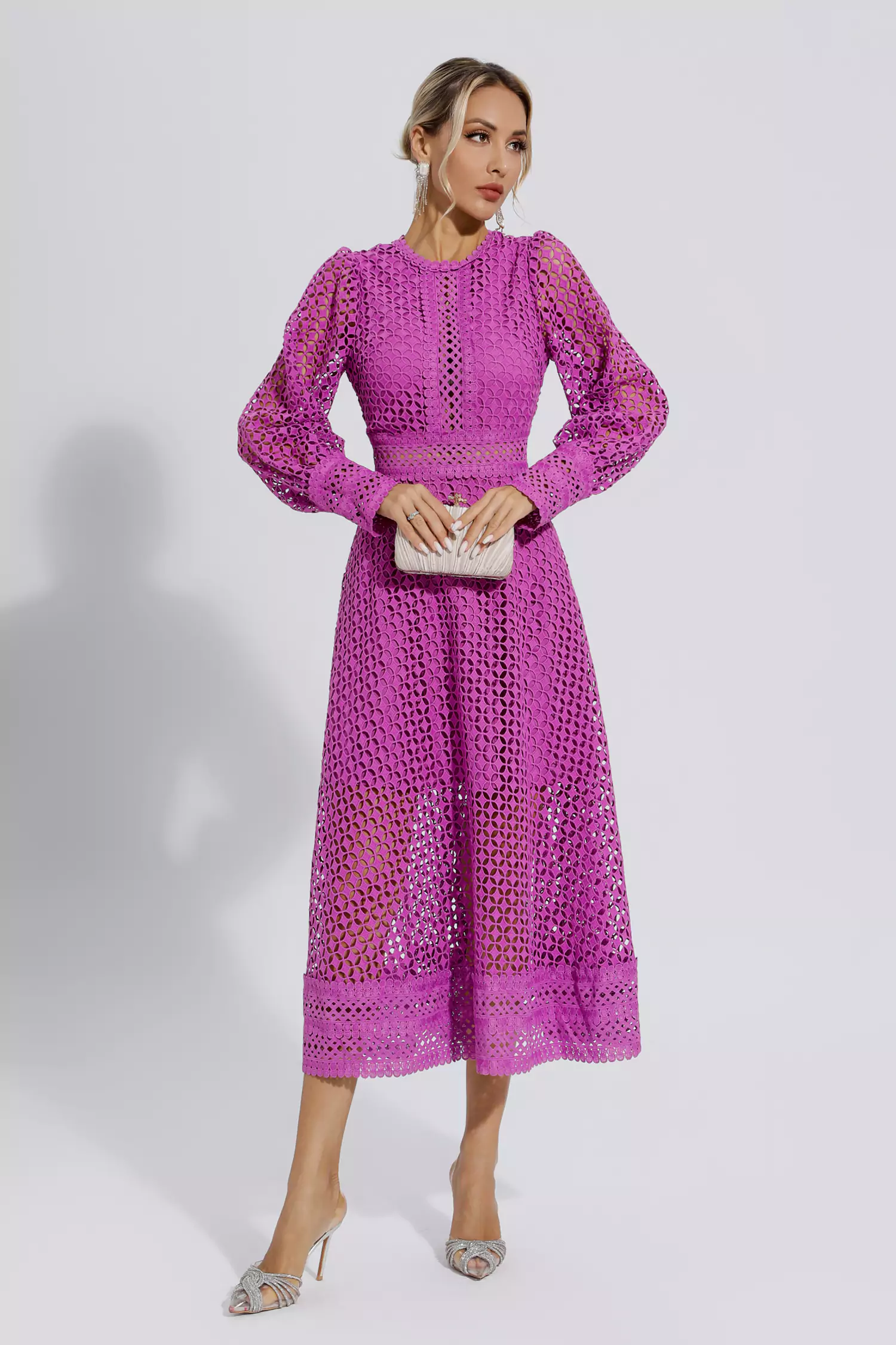 Monroe Purple Hollow Long Sleeve Maxi Dress-CATCHALL