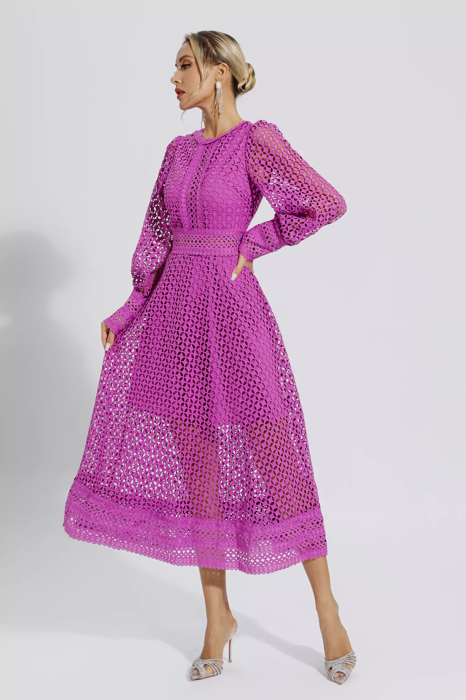 Monroe Purple Hollow Long Sleeve Maxi Dress-CATCHALL