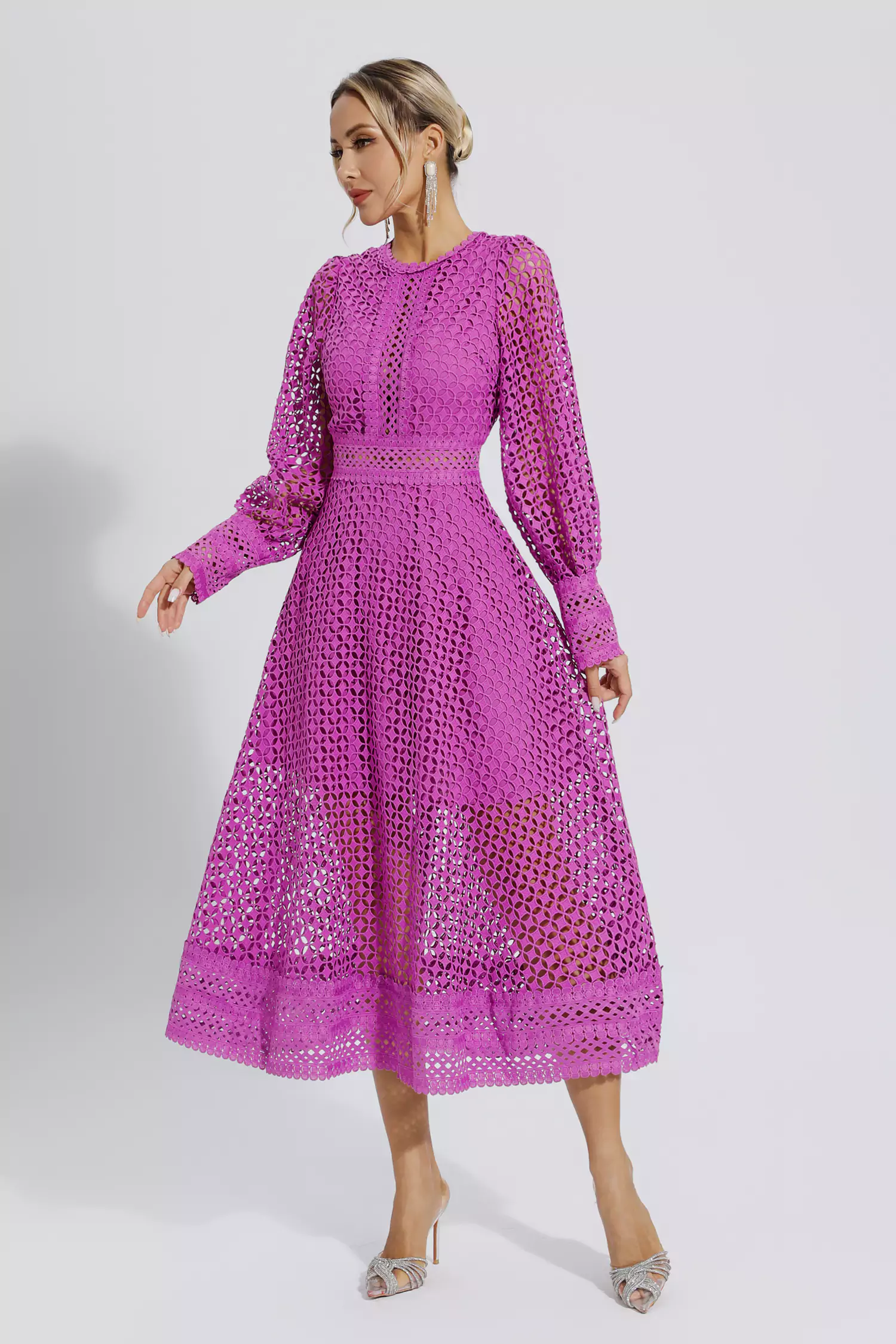 Monroe Purple Hollow Long Sleeve Maxi Dress-CATCHALL