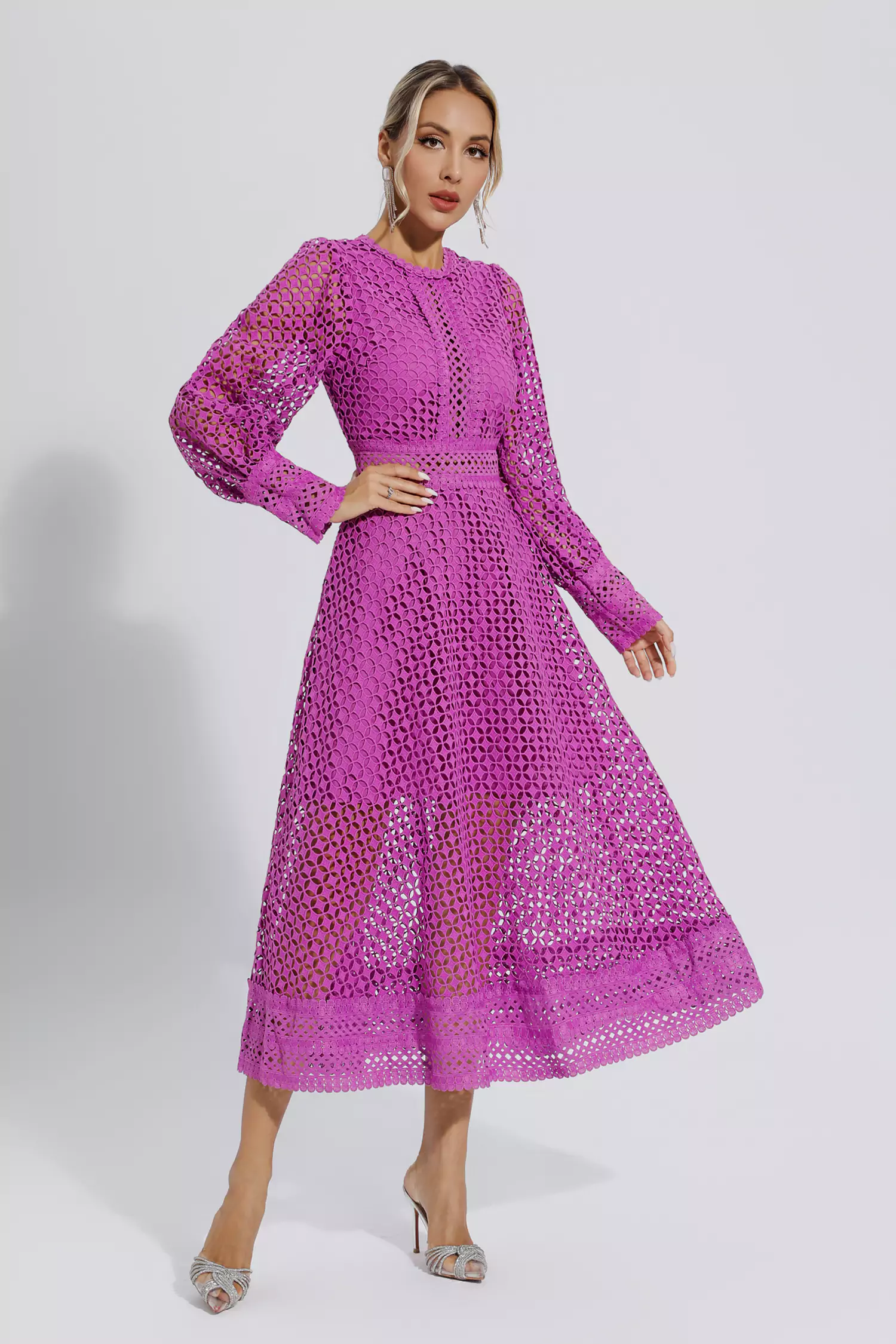 Monroe Purple Hollow Long Sleeve Maxi Dress-CATCHALL