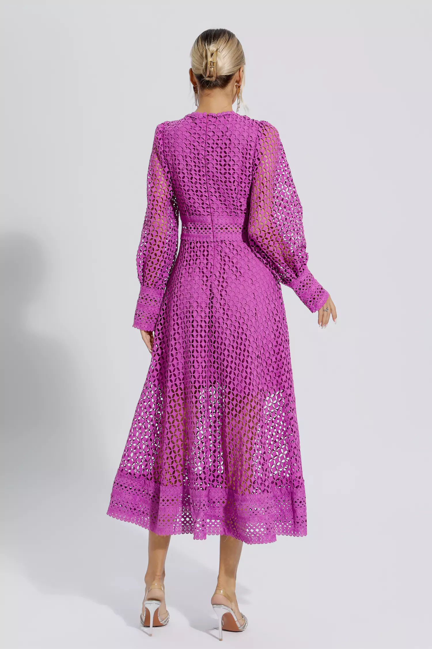 Monroe Purple Hollow Long Sleeve Maxi Dress-CATCHALL