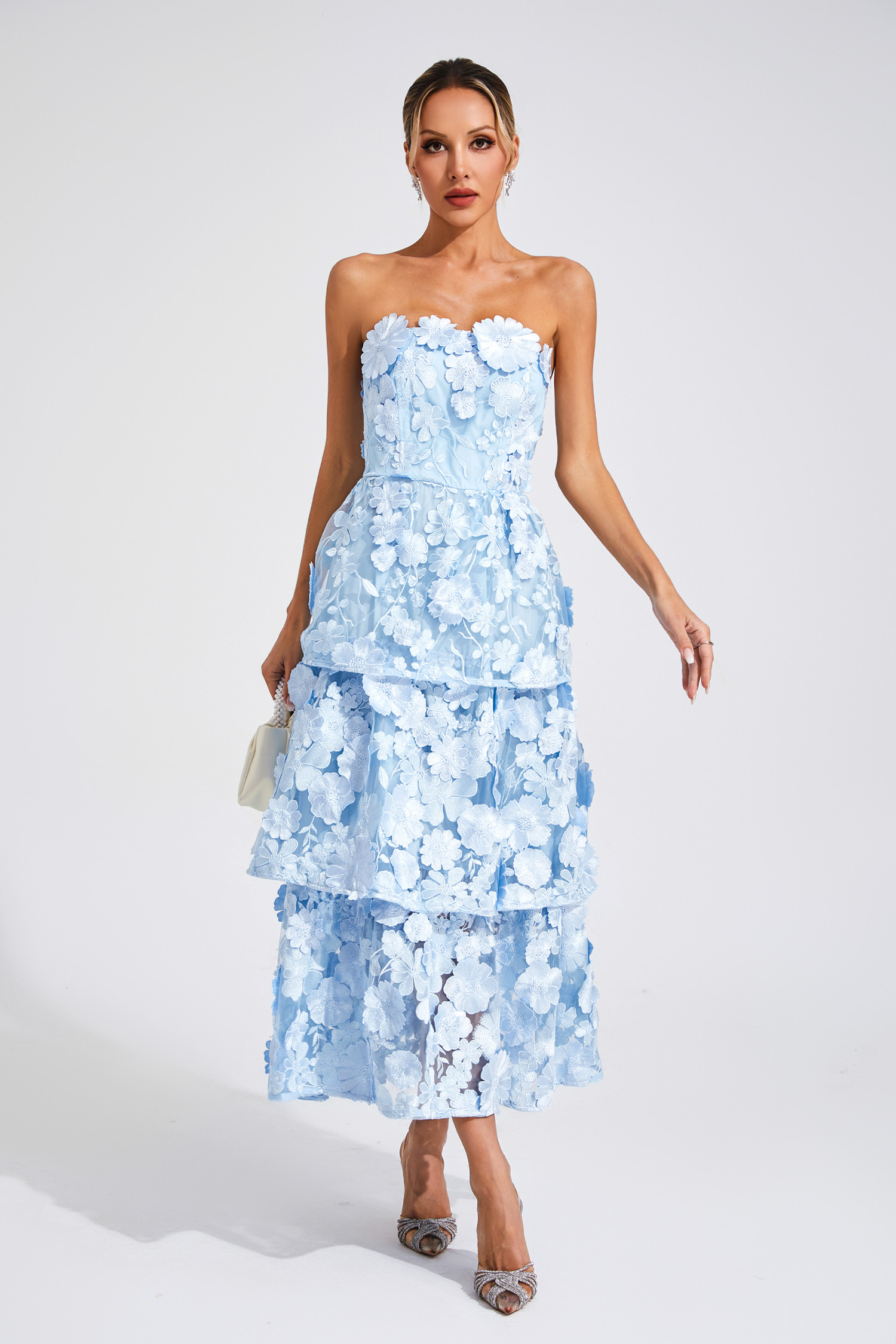 Morris Blue Flower Off Shoulder Dress-CATCHALL