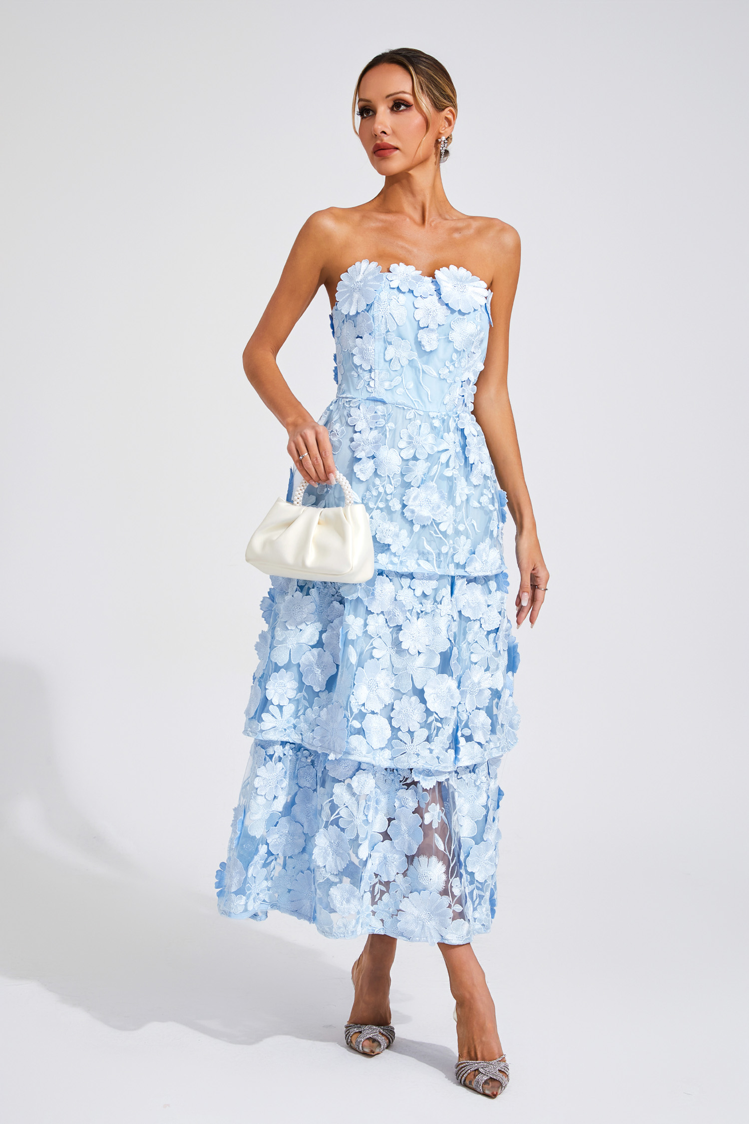 Morris Blue Flower Off Shoulder Dress-CATCHALL