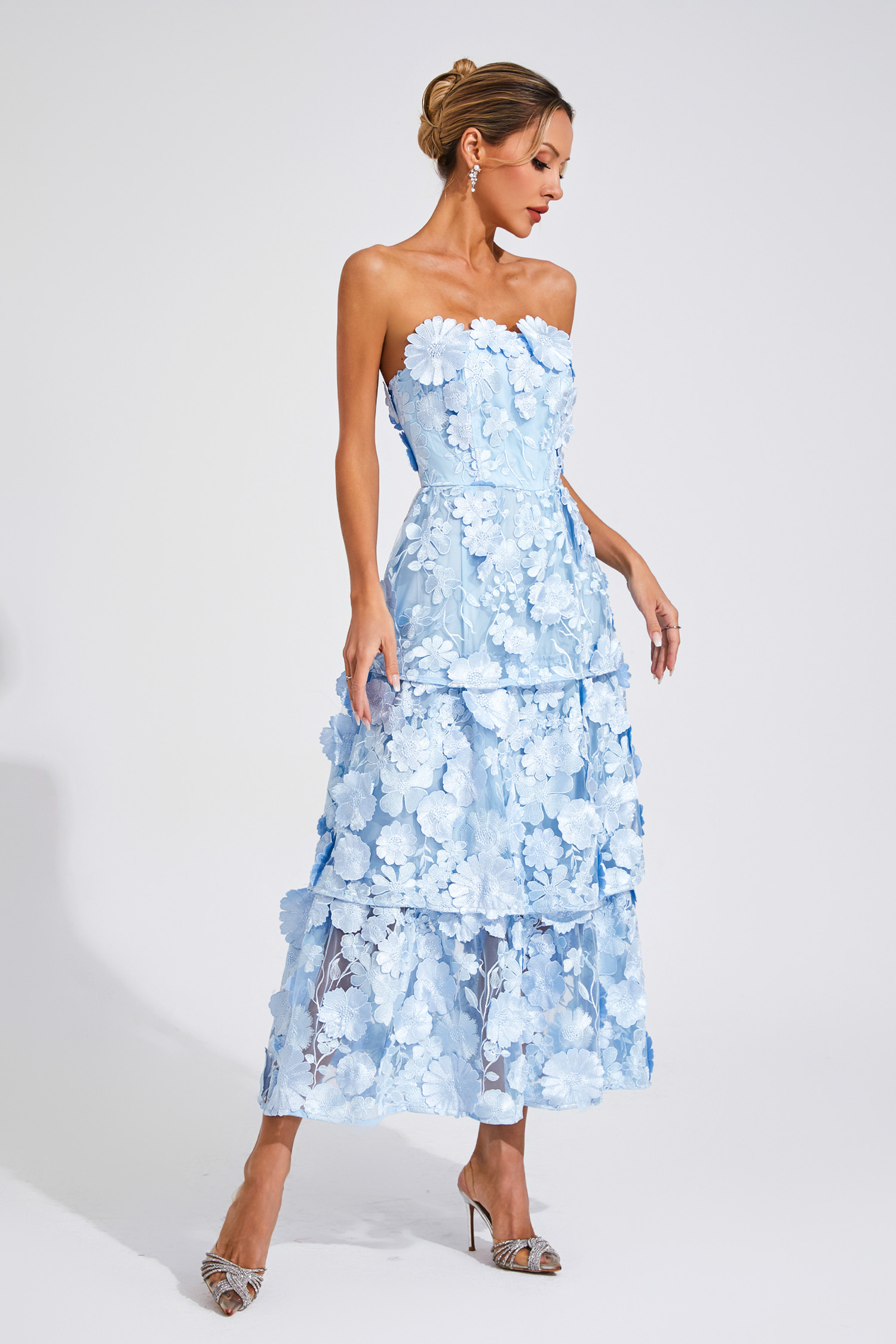 Morris Blue Flower Off Shoulder Dress-CATCHALL