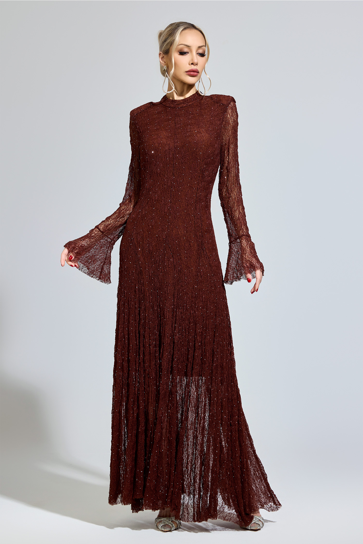 Morrison Brown Lace Long Sleeve Dress