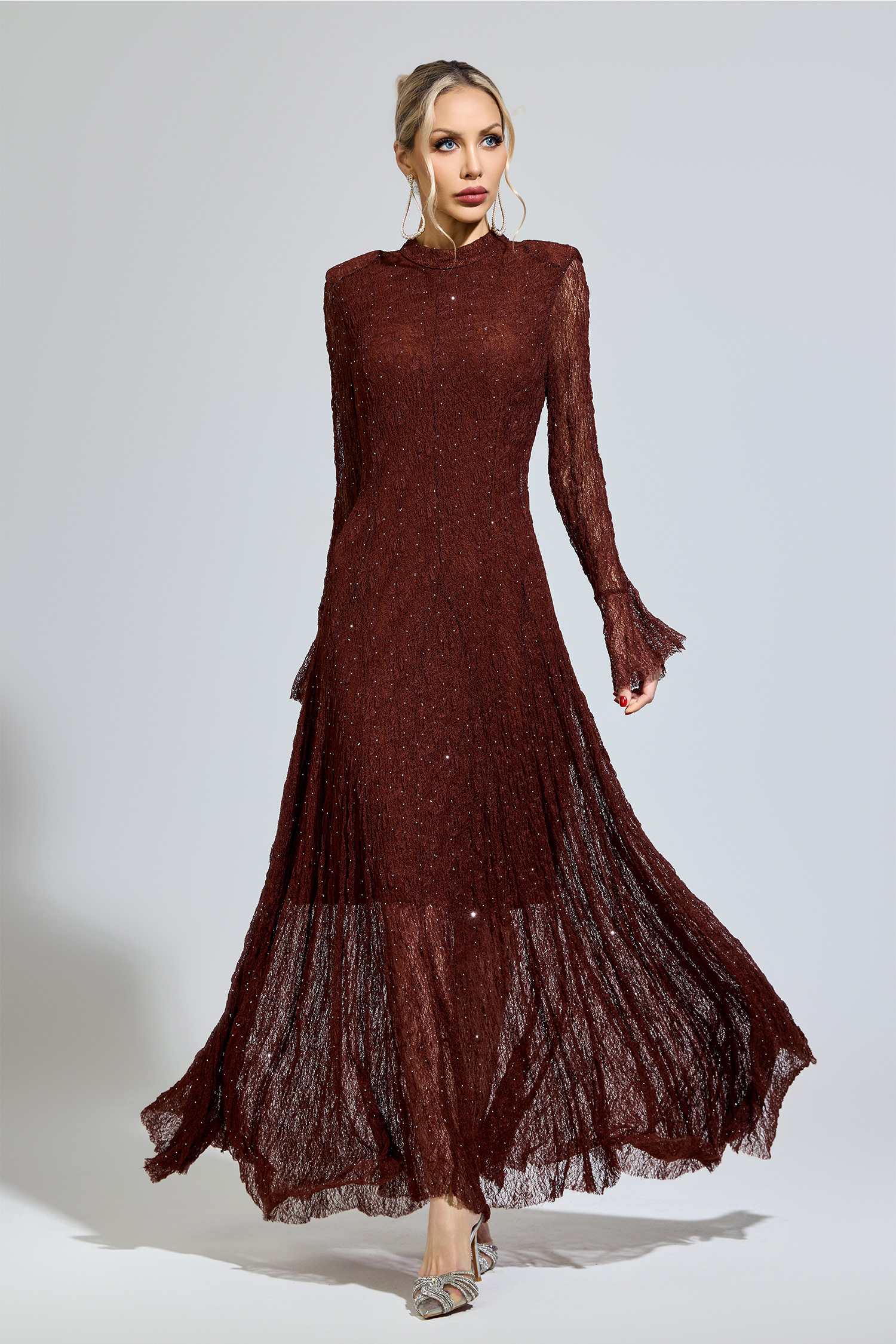 Morrison Brown Lace Long Sleeve Dress
