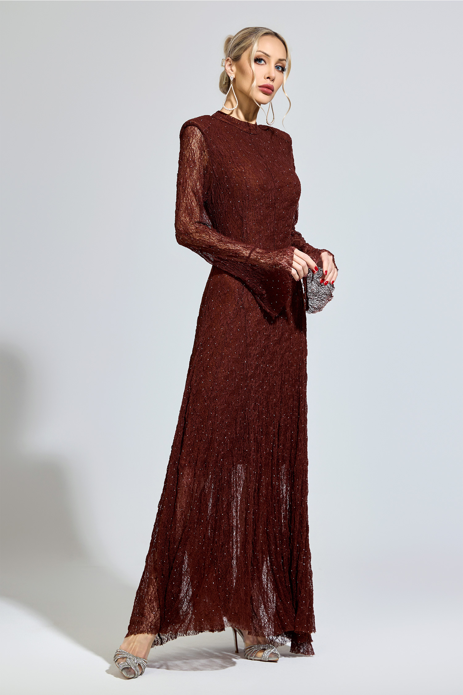 Morrison Brown Lace Long Sleeve Dress