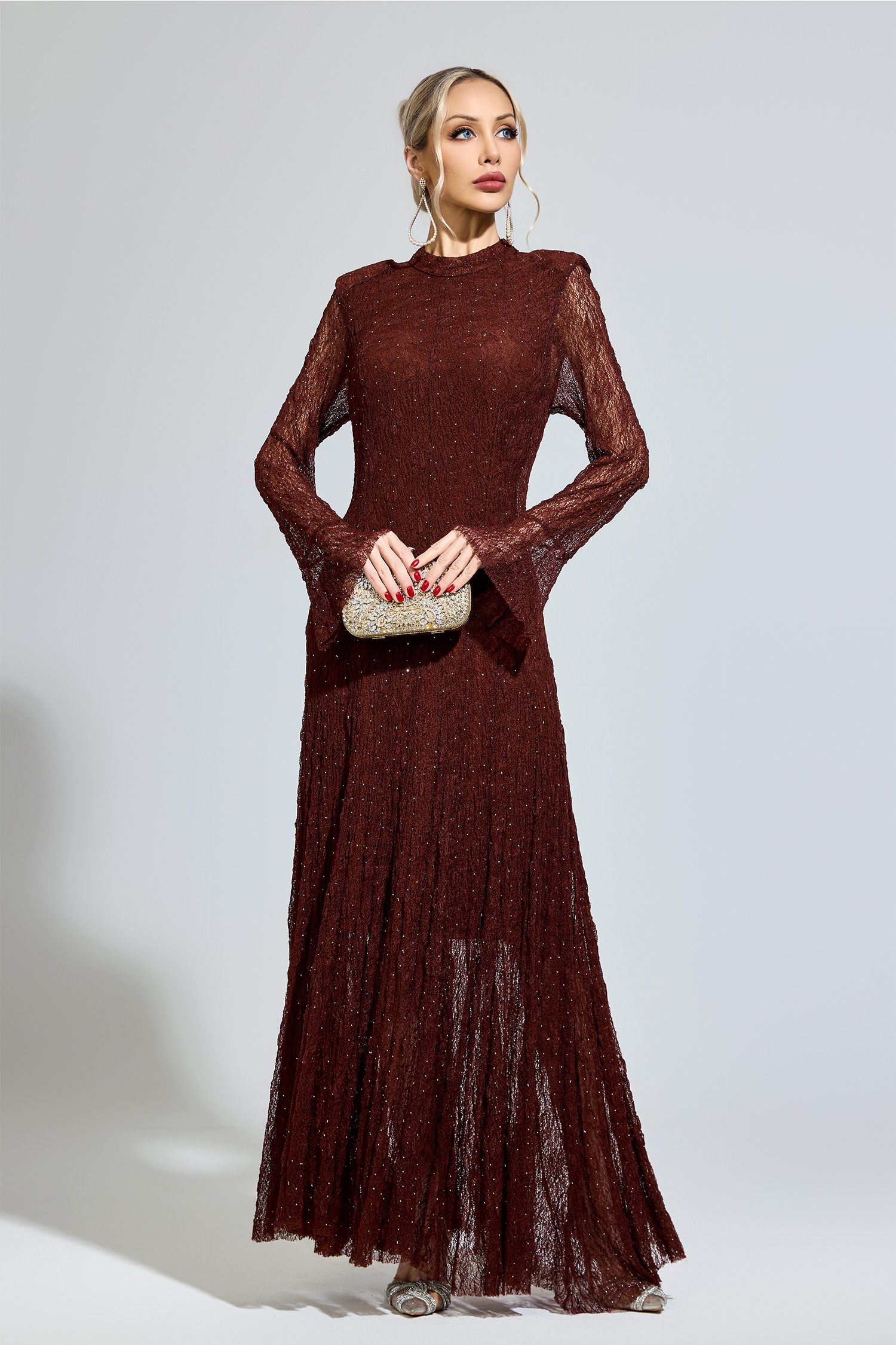 Morrison Brown Lace Long Sleeve Dress